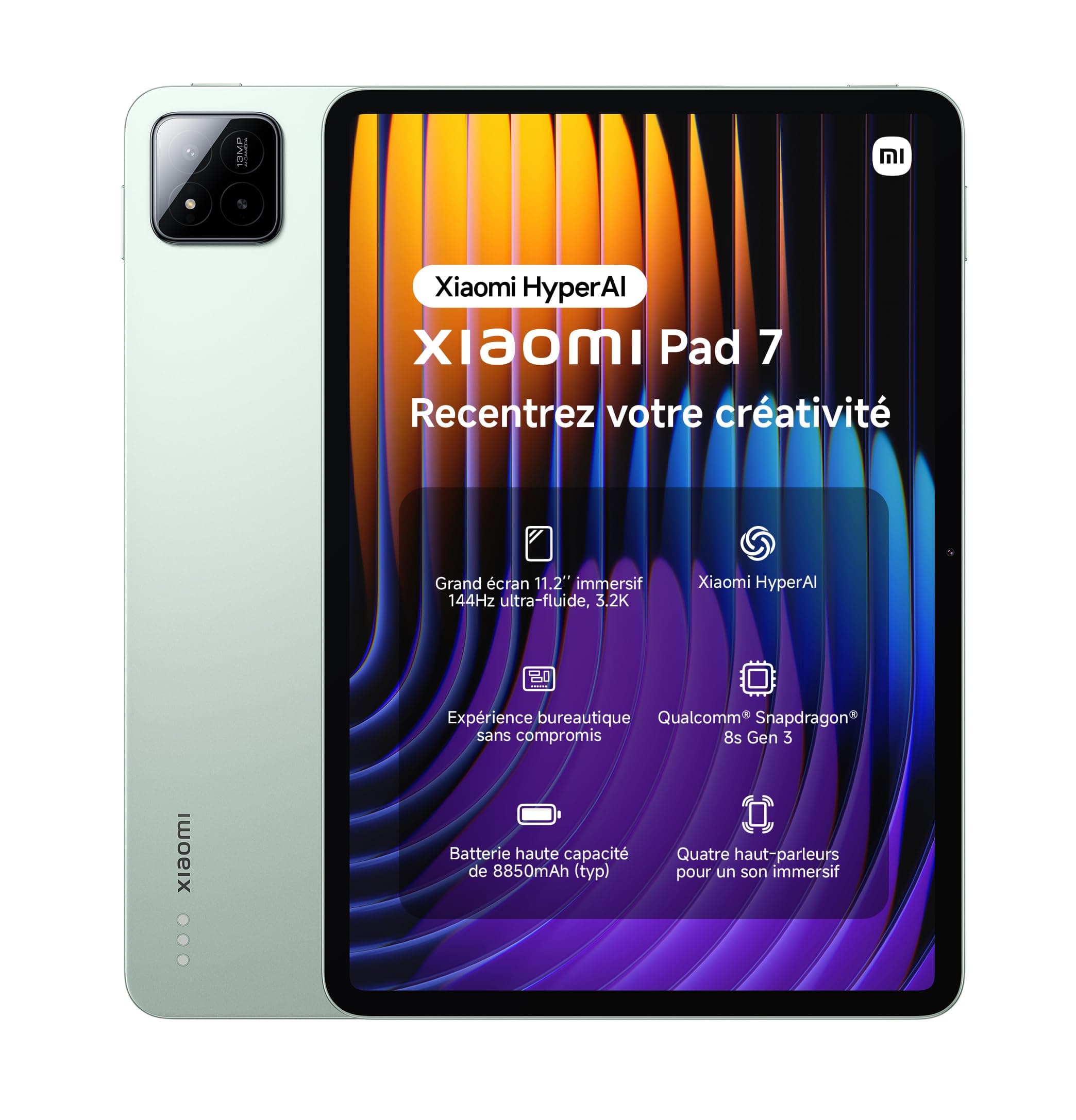 XIAOMI Pad 7, 11.2" Tablette, 8+128GB, Vert, 8850mAh Batterie, 45W Turbo Charging, HyperAI (Chargeur Non Inclus)(Version Française+2 Ans de Garantie)