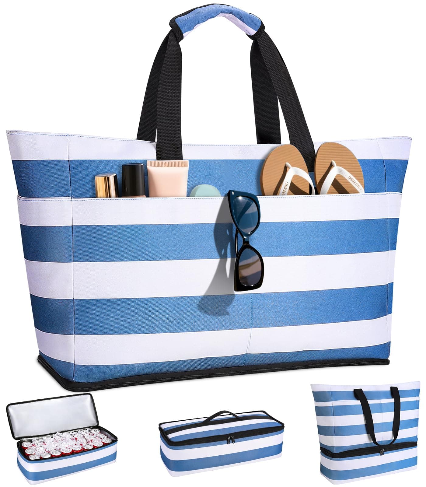 CIRYCASE Bolso Playa Mujer con Nevera 2 en 1, Impermeable & Plegable Bolsa Viaje XXL Familiar, Beach Bag 54L Extra Grande con Cremallera y 9 Bolsillos para Piscina/Picnic/Gimnasio/Compra Esenciales