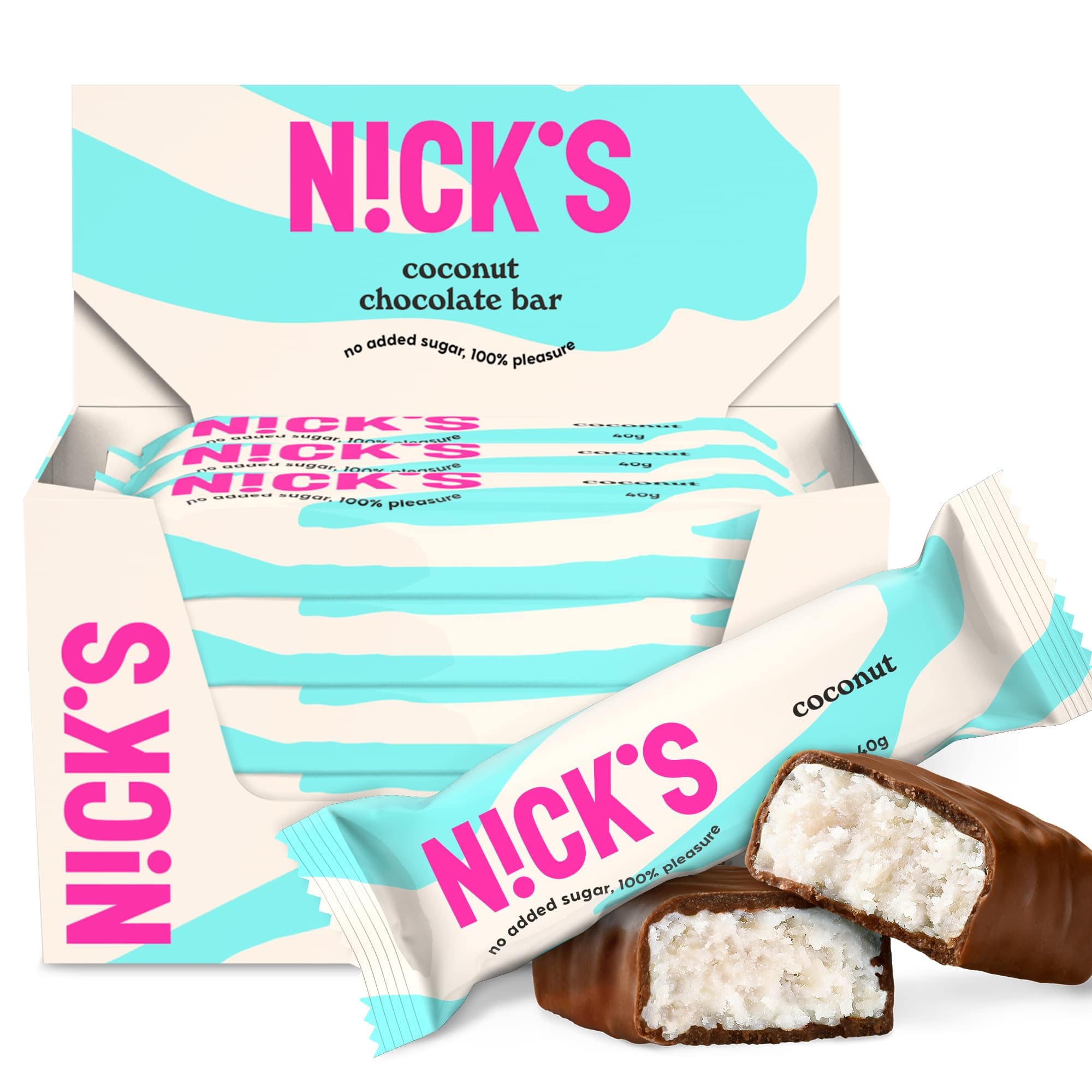 NICKS Keto bar Coconut, Barretta di cocco con cioccolato senza zuccheri aggiunti, senza glutine (15x40g)