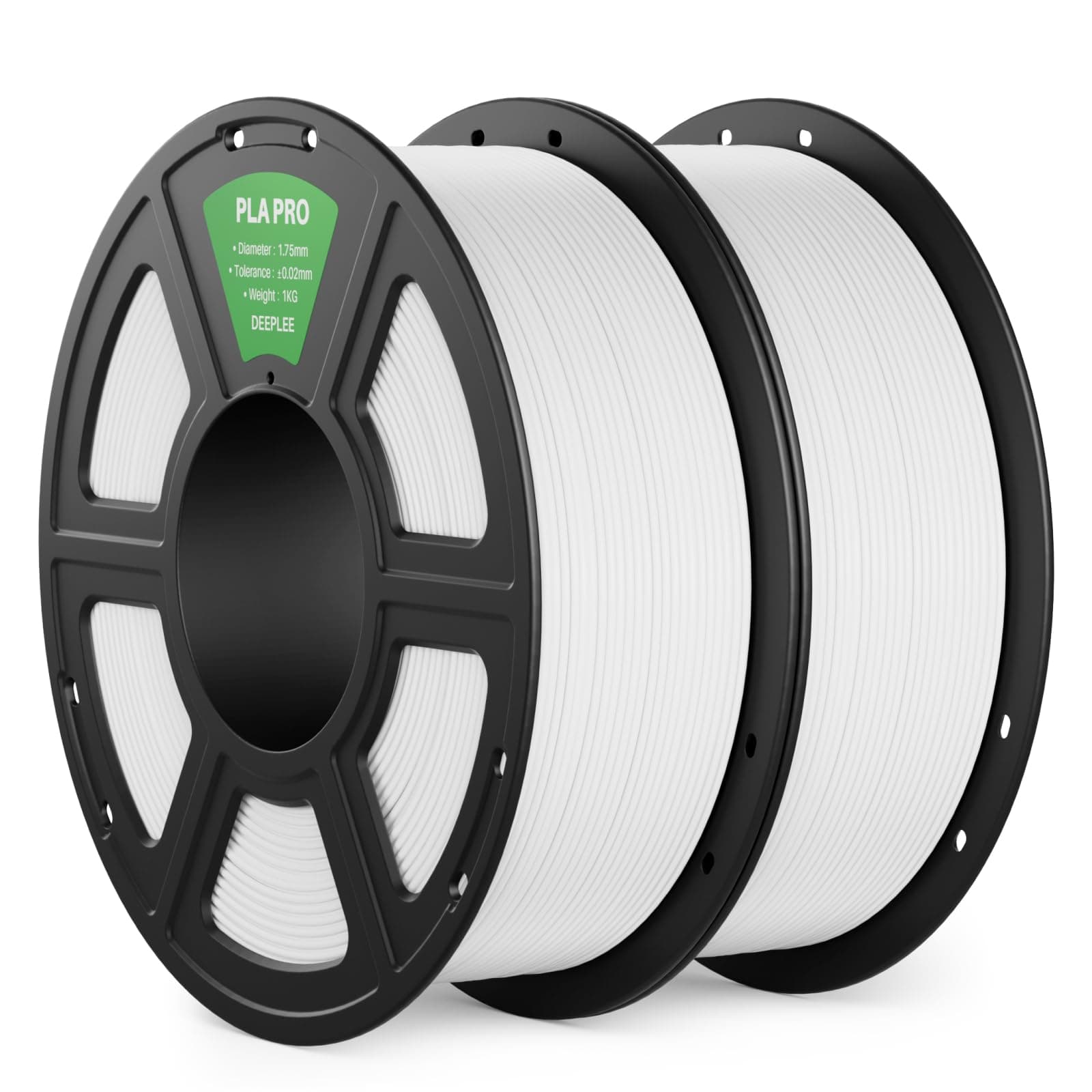 DEEPLEE PLA Pro 1.75 mm, Kit 2 Bobinas Blanco (2 kg). Alta Tenacidad y Fácil Impresión. Precisión ±0.02 mm y Sin Atascos. Compatible con la mayoría de impresoras FDM.