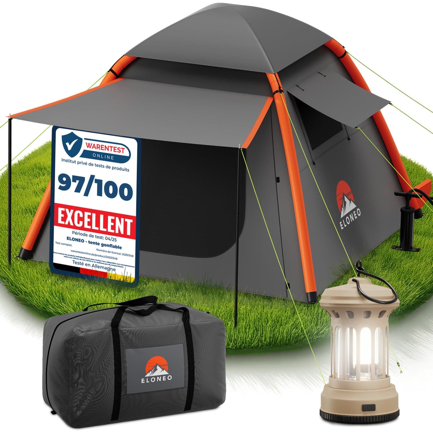 ELONEO Tente Gonflable avec auvent & Pompe à air, Tente à air Ultra-légère, Glamping avec lumière LED Offerte