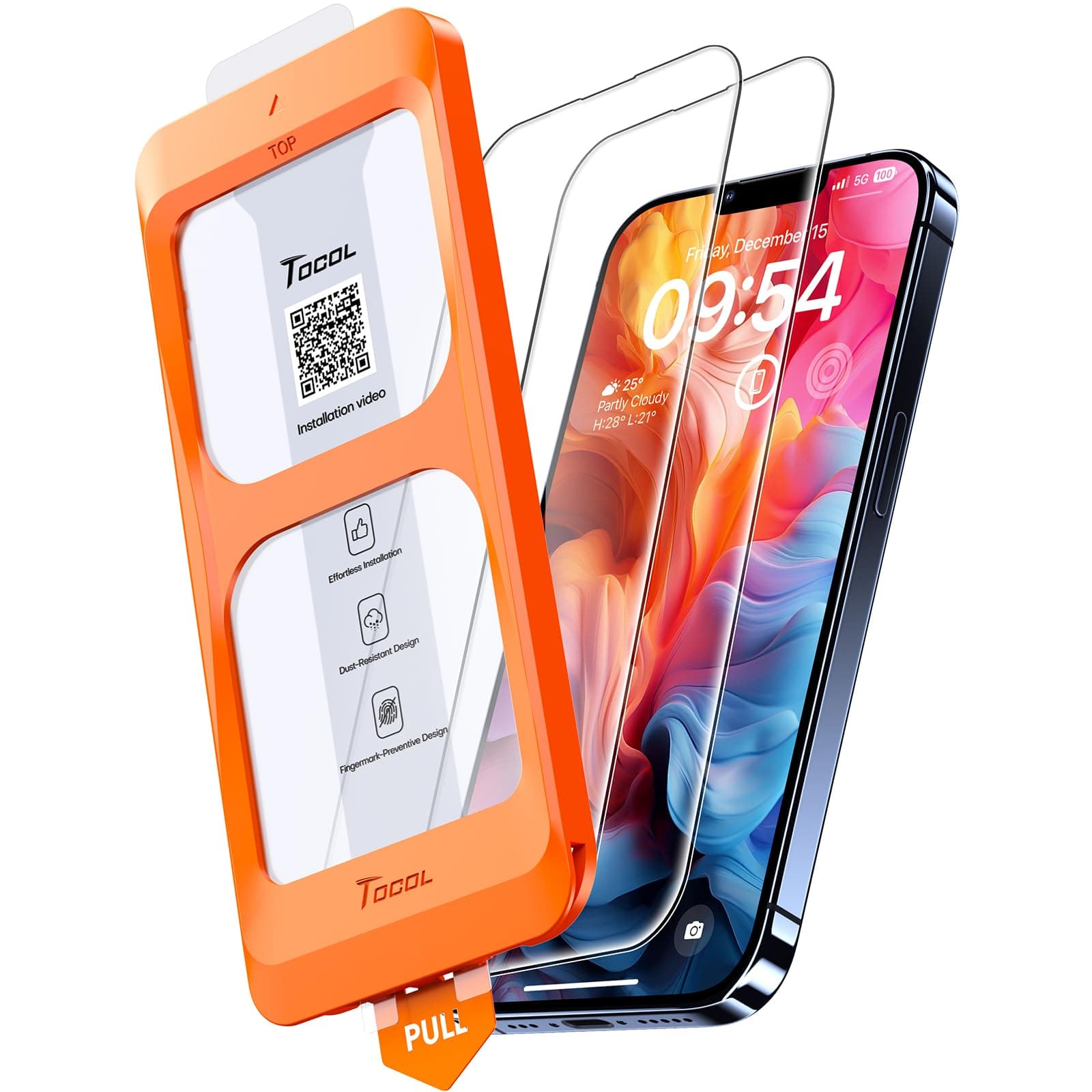 TOCOL 2 Piezas Protector Pantalla para iPhone 13 Pro, Alineación Automática para Una Instalación Rápida, Sin Burbujas para iPhone 13 Pro, Cristal Templado de Dureza 9H Inastillable, HD Transparente