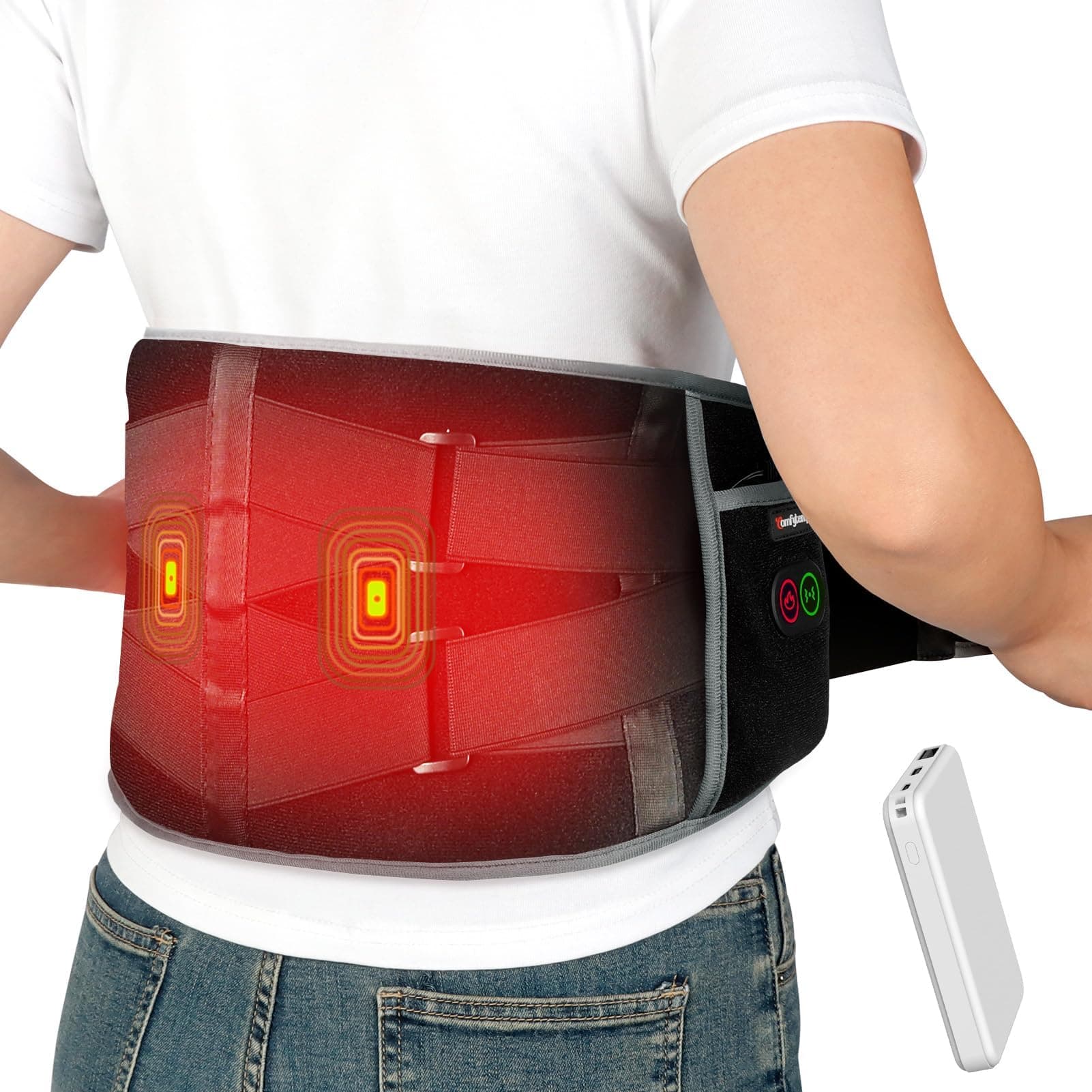Comfytemp Almohadilla Eléctrica Lumbar, Manta Eléctrica Para Cintura Inalámbrica con 3 Modos De Calefacción Rápida y Masaje, Faja Lumbar Termica Para Zona Lumbar y Abdominal, Regalo para Papá y Mamá