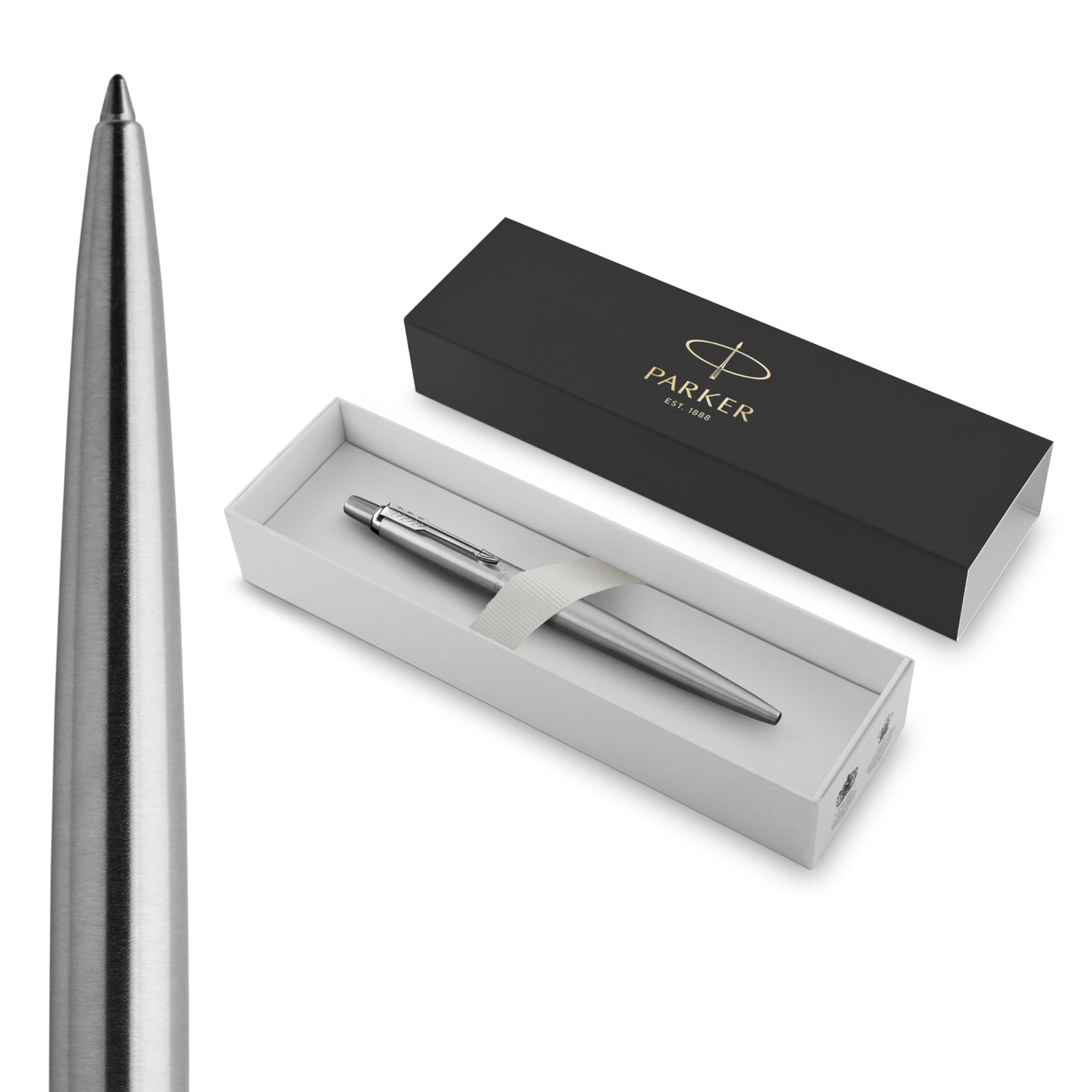 Parker Penna a Sfera Jotter | Acciaio inossidabile con Dettagli Cromati | punta media con inchiostro blu | Confezione Regalo | Materiale scolastico