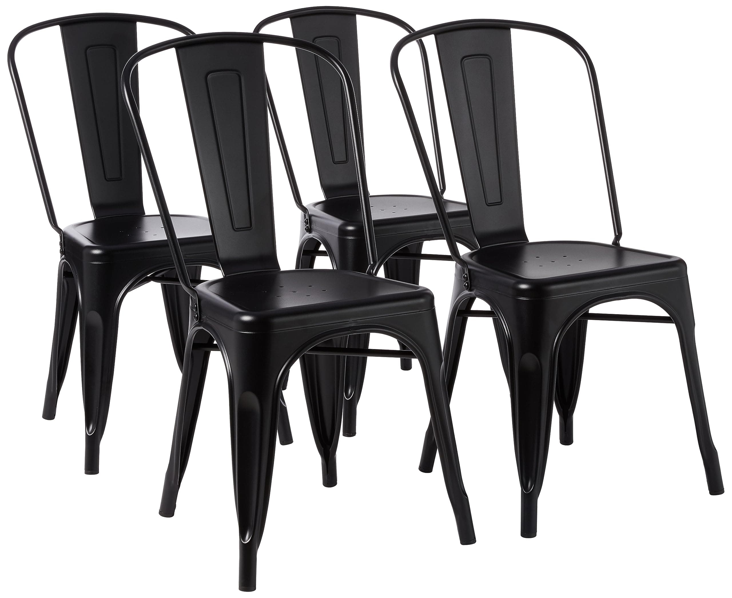 Amazon Basics Esszimmerstühle aus Metall, mit Rückenlehne, stapelbar, Bistro, Küche, Innen- & Außenbereich, 4er-Set, Schwarz, 51 x 43 x 85 cm