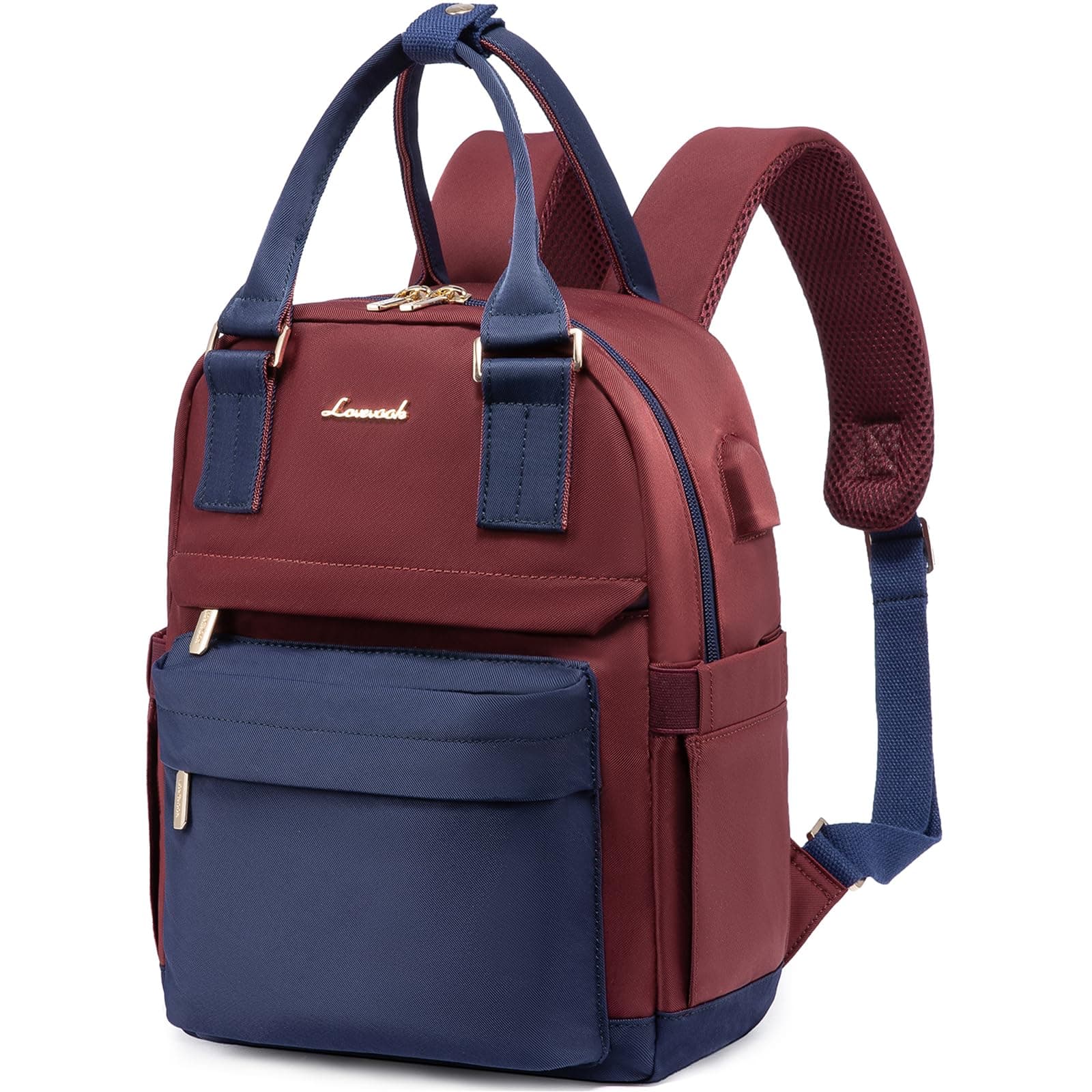 LOVEVOOK Rucksack Damen Klein, Wasserdicht Cityrucksack Handtasche 2 in 1, Mini Tasche Daypack Backpack Women Elegant für Freizeit Schule Reisen Arbeit, Marineblau Dunkelrot