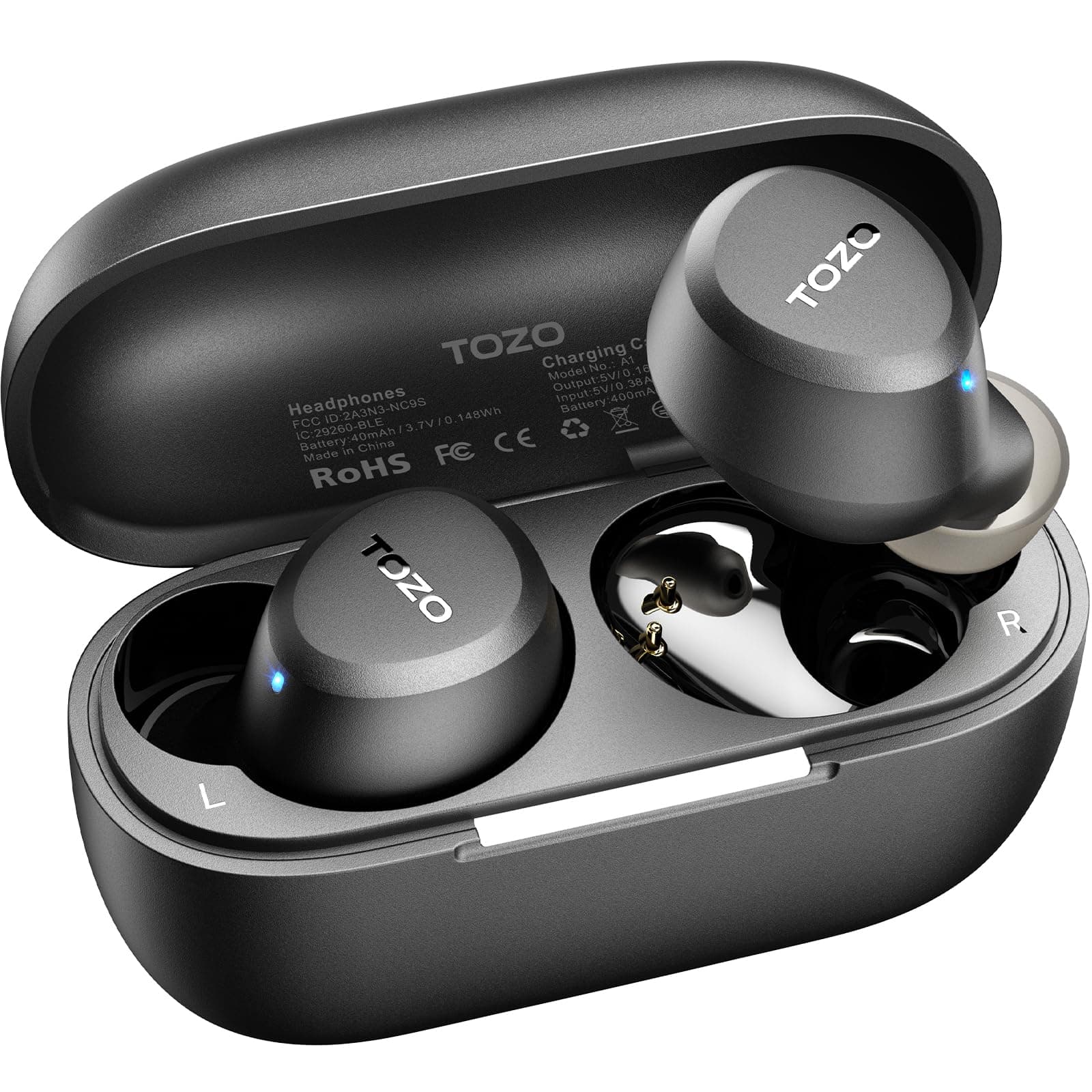 TOZO A1 Auriculares Inalámbricos Bluetooth 5.3, ORIGX Acústico, 32H Reproducción, 32 EQs, Ultraligero, USB Tipo C, IPX5, Sonido Estéreo, Larga Duración – para Deporte y Viajes,Negro