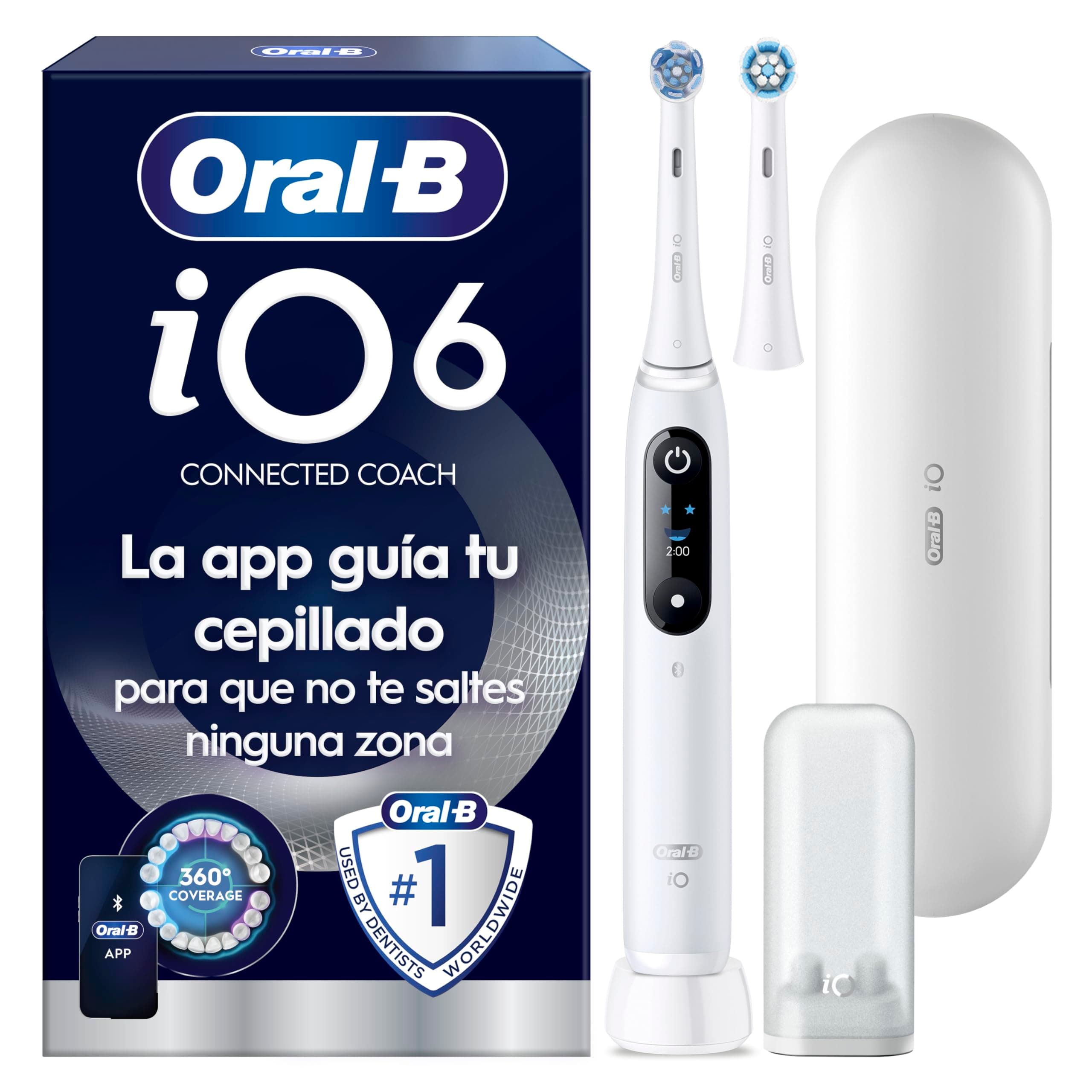 Oral-B iO 6N Cepillo de Dientes Eléctrico con 2 Cabezales, Blanco - Cepillo Dental con Sensor de Presión, 5 Modos de Cepillado con Blanqueamiento Dental, Visor Interactivo Y Estuche de Viaje