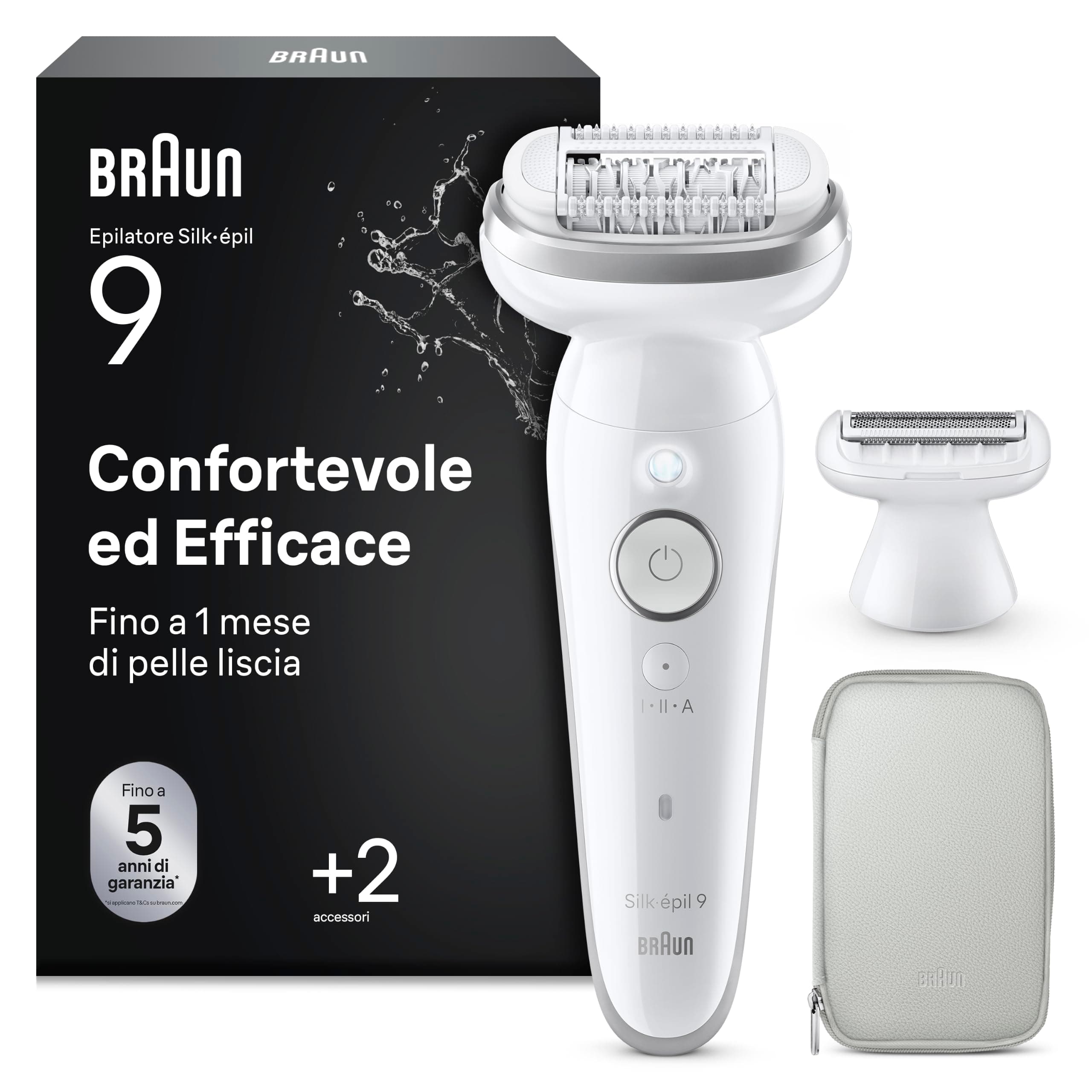 Braun Silk-Épil 9 Epilatore Elettrico Donna, 9-041 Argento | Depilatore Corpo Donna Impermeabile con Custodia e Cappuccio Regolatore, Testina Ampia per Una Facile Rimozione dei Peli