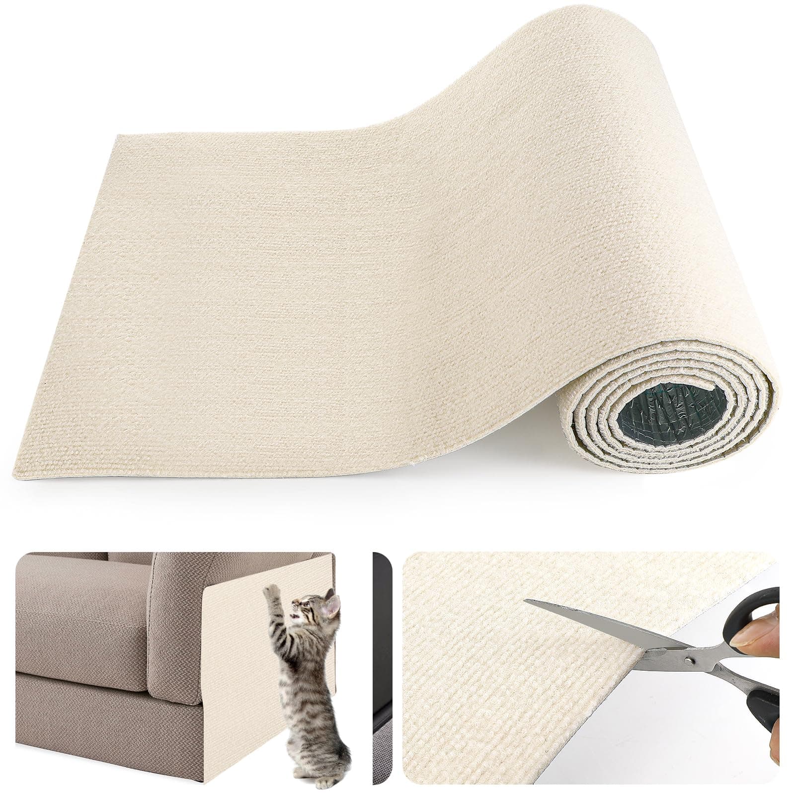 Kasanni Tappeto Tiragraffi Per Gatti 200 Cm X 40 Cm Autoadesivo Antigraffio Gatto Divano Diy Tappetino Tiragraffi Per Gatti Proteggi Adatto Per la Protezione di Divani (bianco)