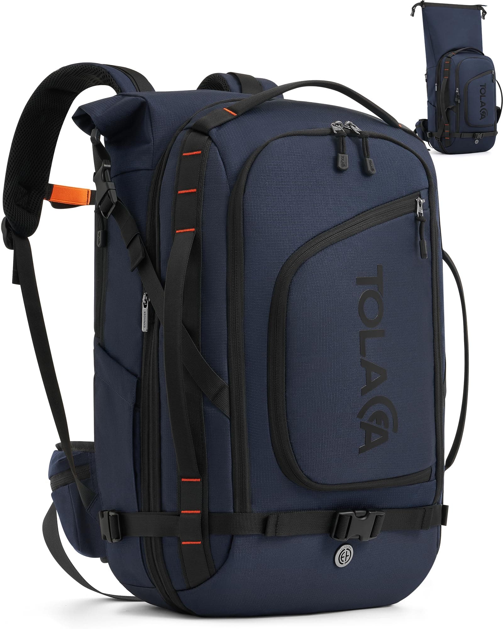 Tolaccea Mochila de Viaje Expandible 40L-55L, Mochila Viaje Cabina Avion TSA, Mochila Grande para Portátil 17,3", Travel Backpack Impermeable para Hombre Mujer, Senderismo y Acampada