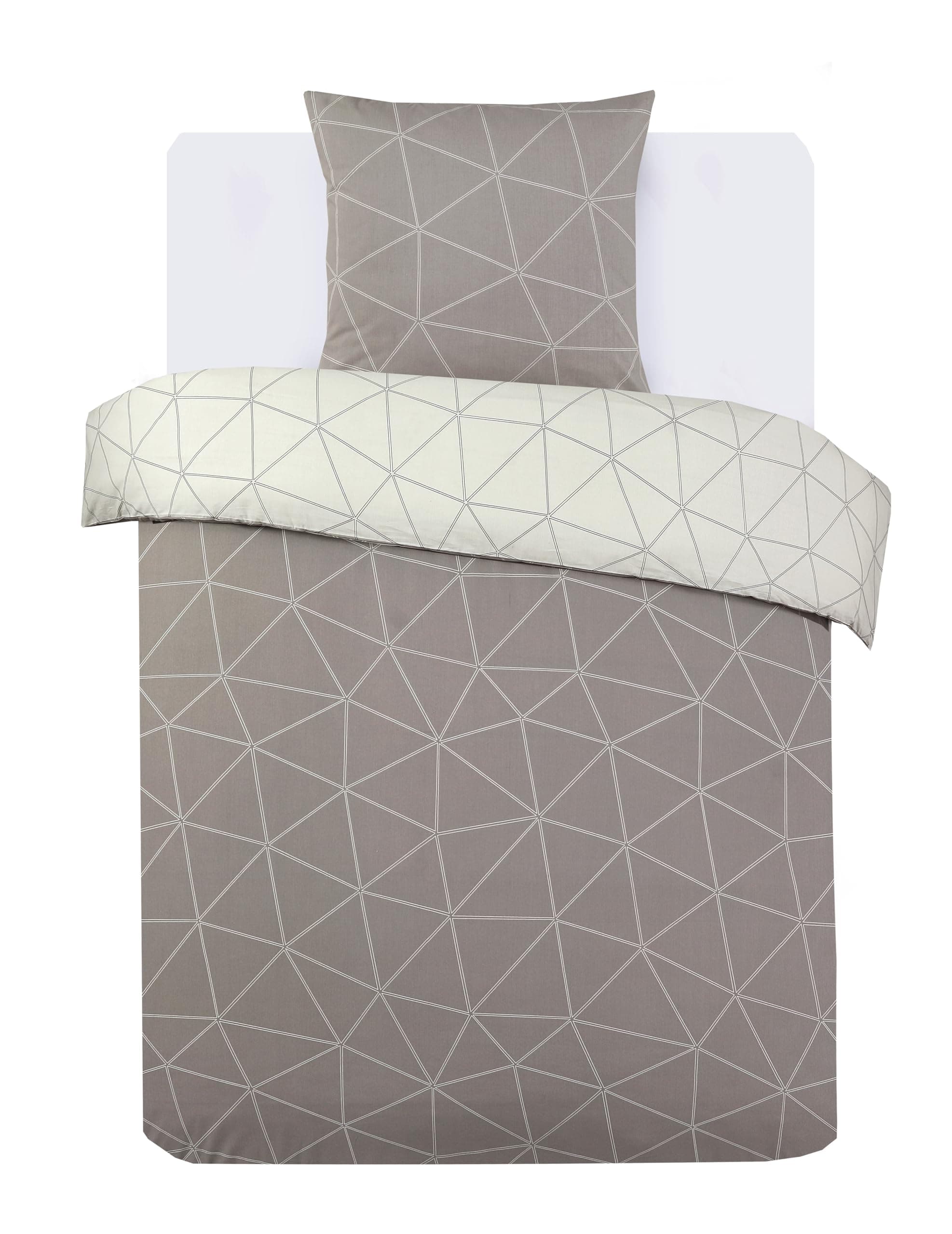 Vision - Parure de lit Réversible 100% Coton - Hugo Beige - Set de Housse de Couette 140x200 cm avec 1 taie d'oreiller pour lit 1 Personne - Fibres Naturelles - Oekotex