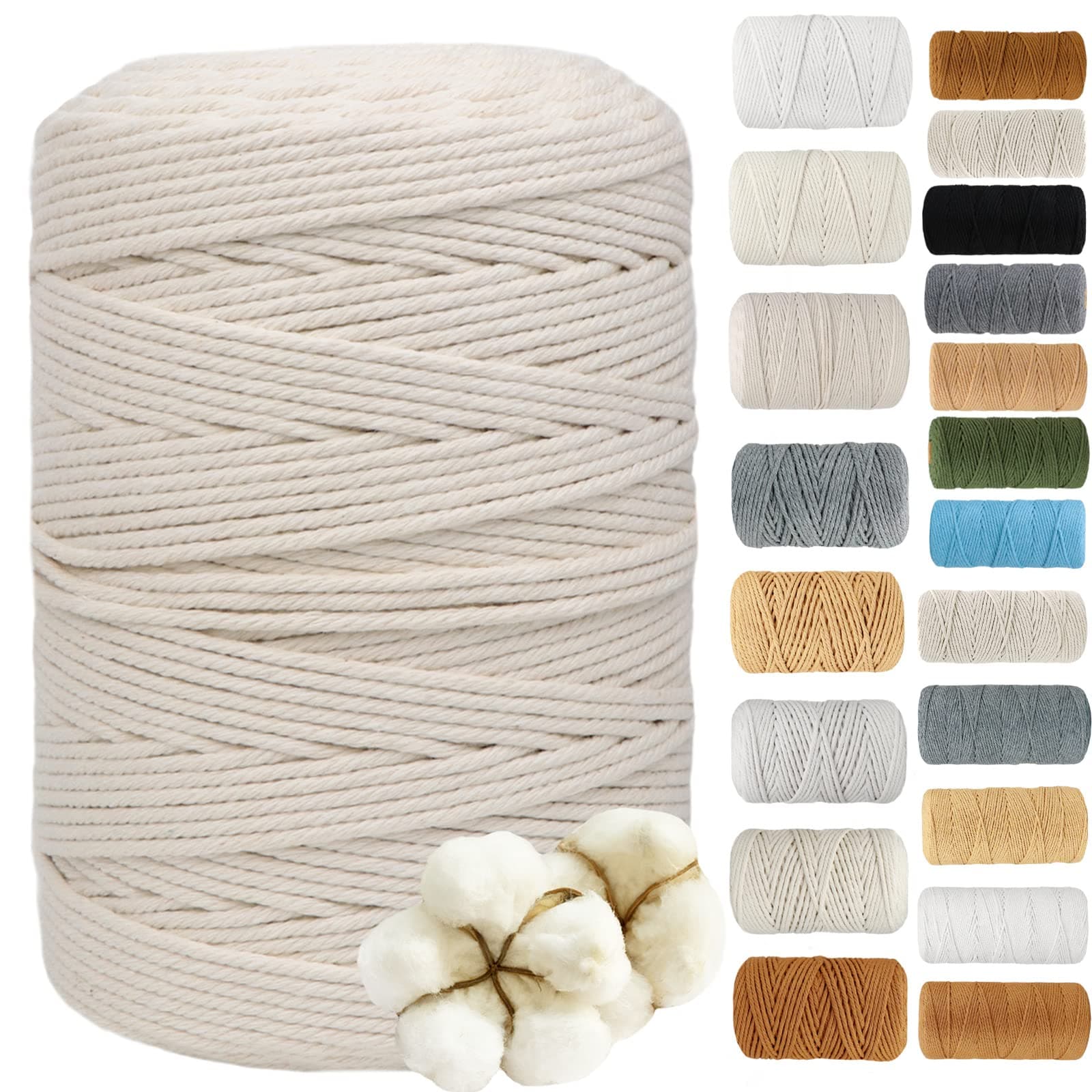 DXRPO Hilo Macrame 3mm x 300m, Cuerda Macrame de Algodón Suave de 4 Hilos,Hilo Macrame 3mm, Macrame Cortinas, Macrame Colgante, Decoracion Paredes de Dormitorio y Boda Decoracion (Beige)