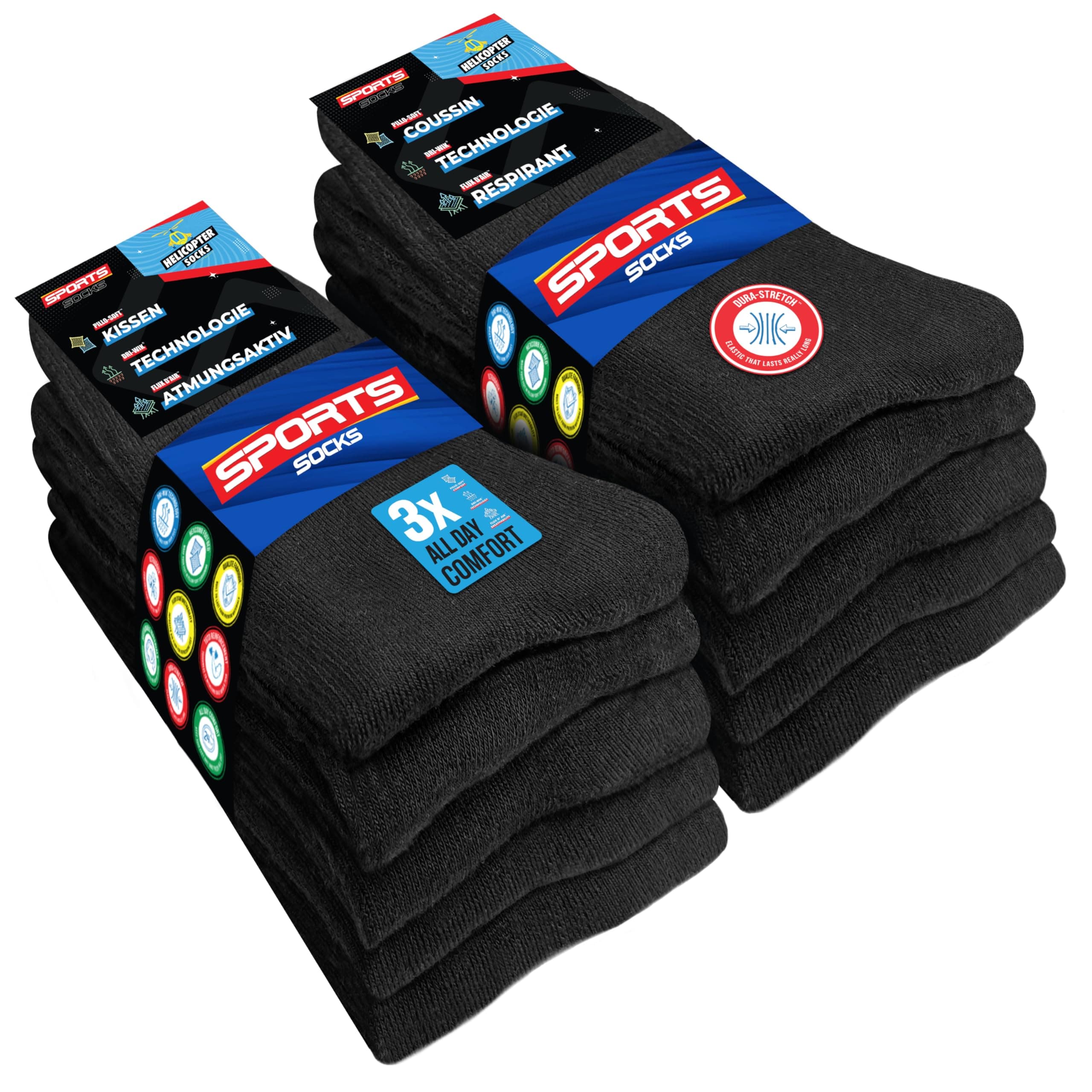 SOXCO 10 Paires Chaussettes de Sport Homme Mi-Hautes | Technologie DRI-WIK d’Évacuation de l’Humidité | Amorti PILLO-SOFT | Élasthanne Dura-Stretch | Sport & Usage Quotidien | Multicolore