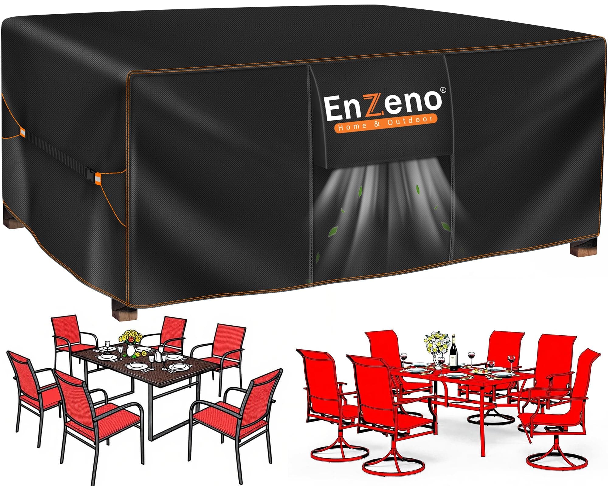 Enzeno Funda Mesa Exterior Impermeable,Funda Muebles Exterior Impermeable 155x130x110cm,Cubierta Conjunto Jardin Aplicable a Mesa y Sillas,Anti Viento, Anti UV