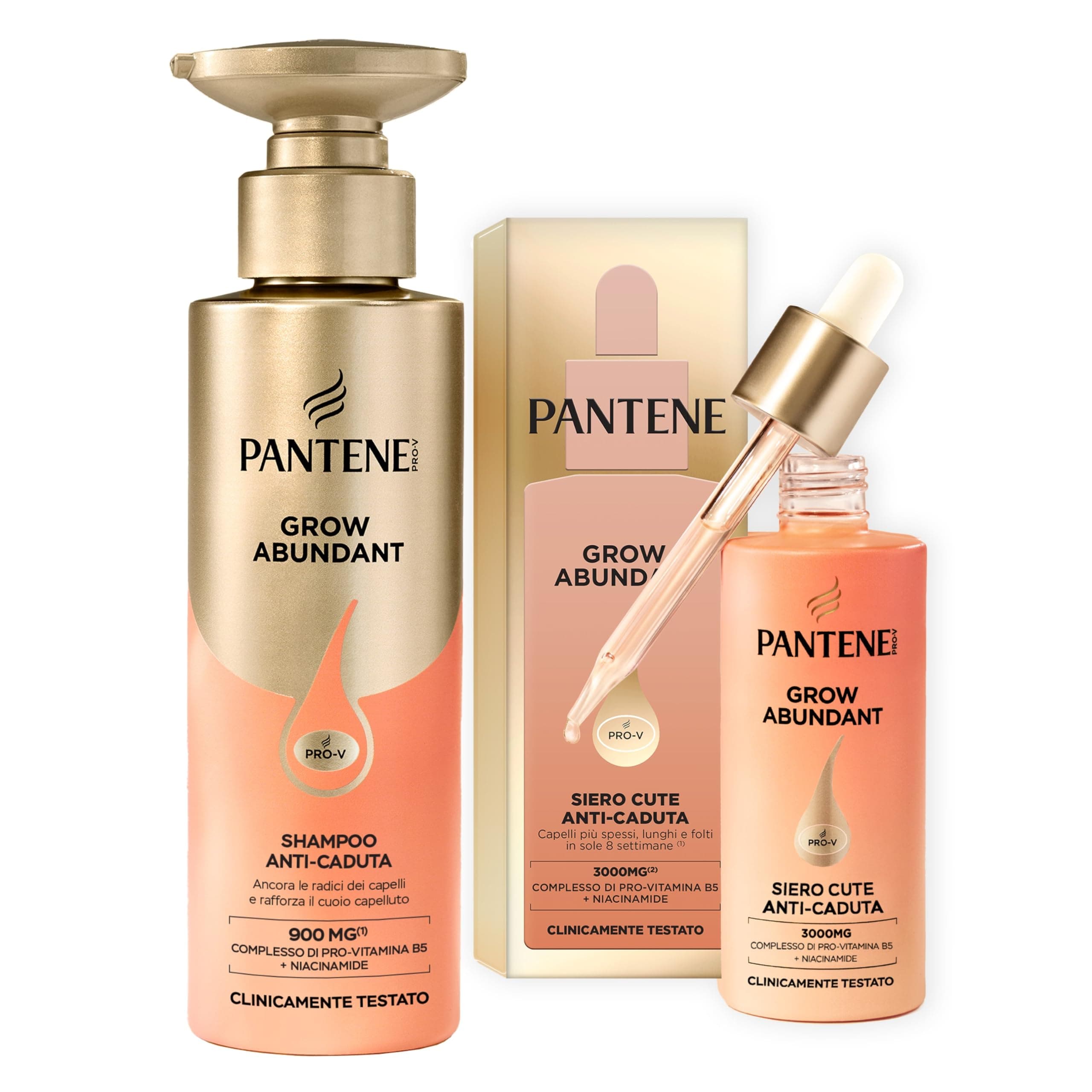 Pantene Set Shampoo + Siero Anti-Caduta Grow Abundant 60ml Riduce La Caduta Di Capelli Rafforzando l'Ancoraggio Alla Radice. Capelli Più Spessi, Lunghi E Folti In 8 Settimane