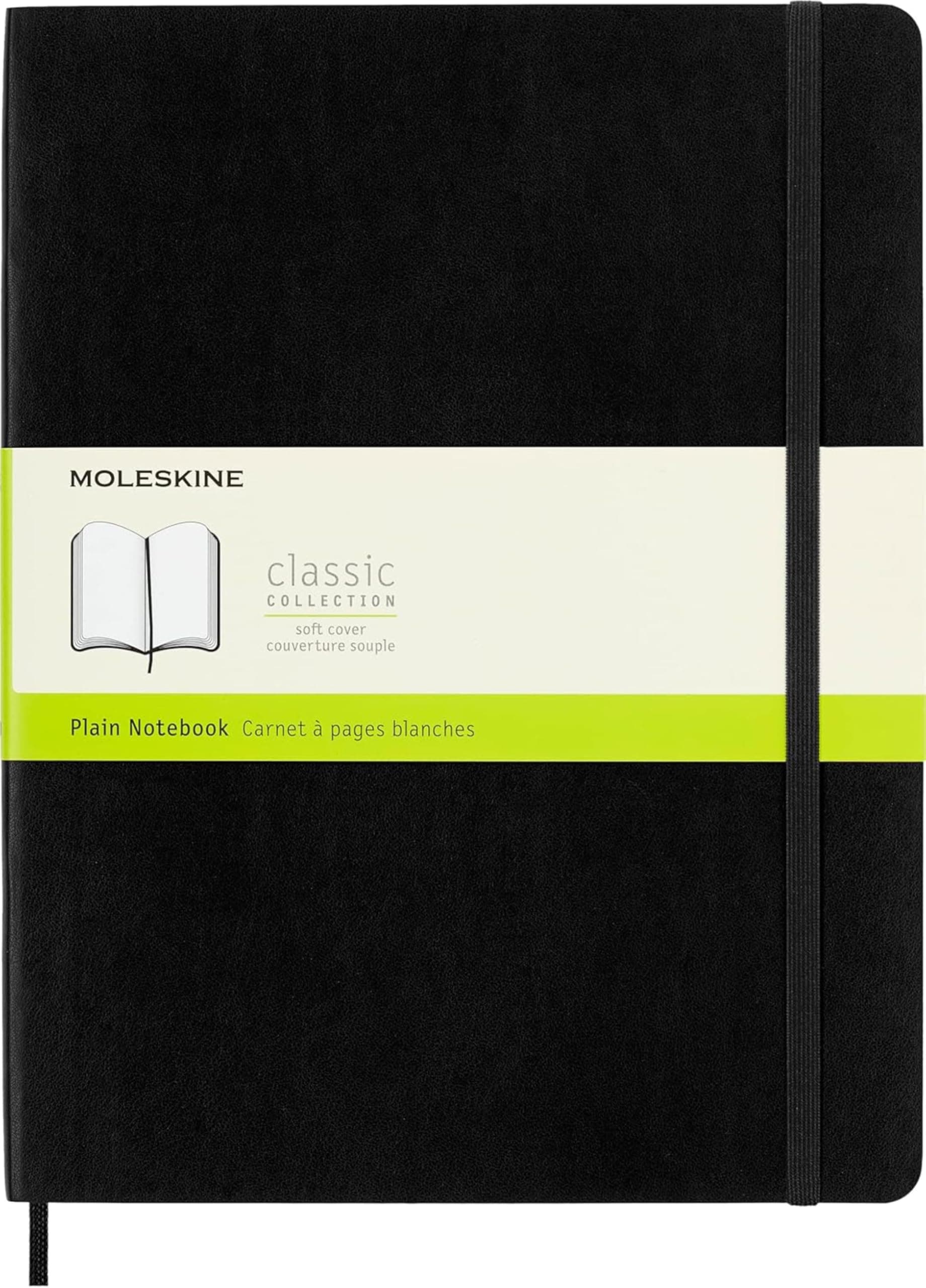 Moleskine Klassisches Notizbuch, Notizbuch mit Weißen Seiten, Weicher Einband und Elastischer Verschluss, Größe XL 19 x 25 cm, Farbe Schwarz, 192 Seiten