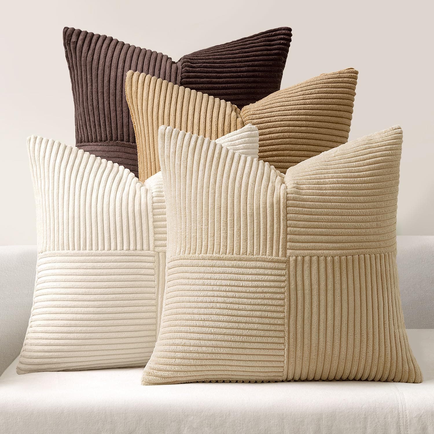 MIULEE 4er Set Kordsamt Kissenbezug Patchwork Kissenhülle Weich Dekokissen Modern Unsichtbarer Reißverschluss Sofakissen Zierkissen für Sofa Wohnzimmer Schlafzimmer Kaffee Serie 40x40 cm