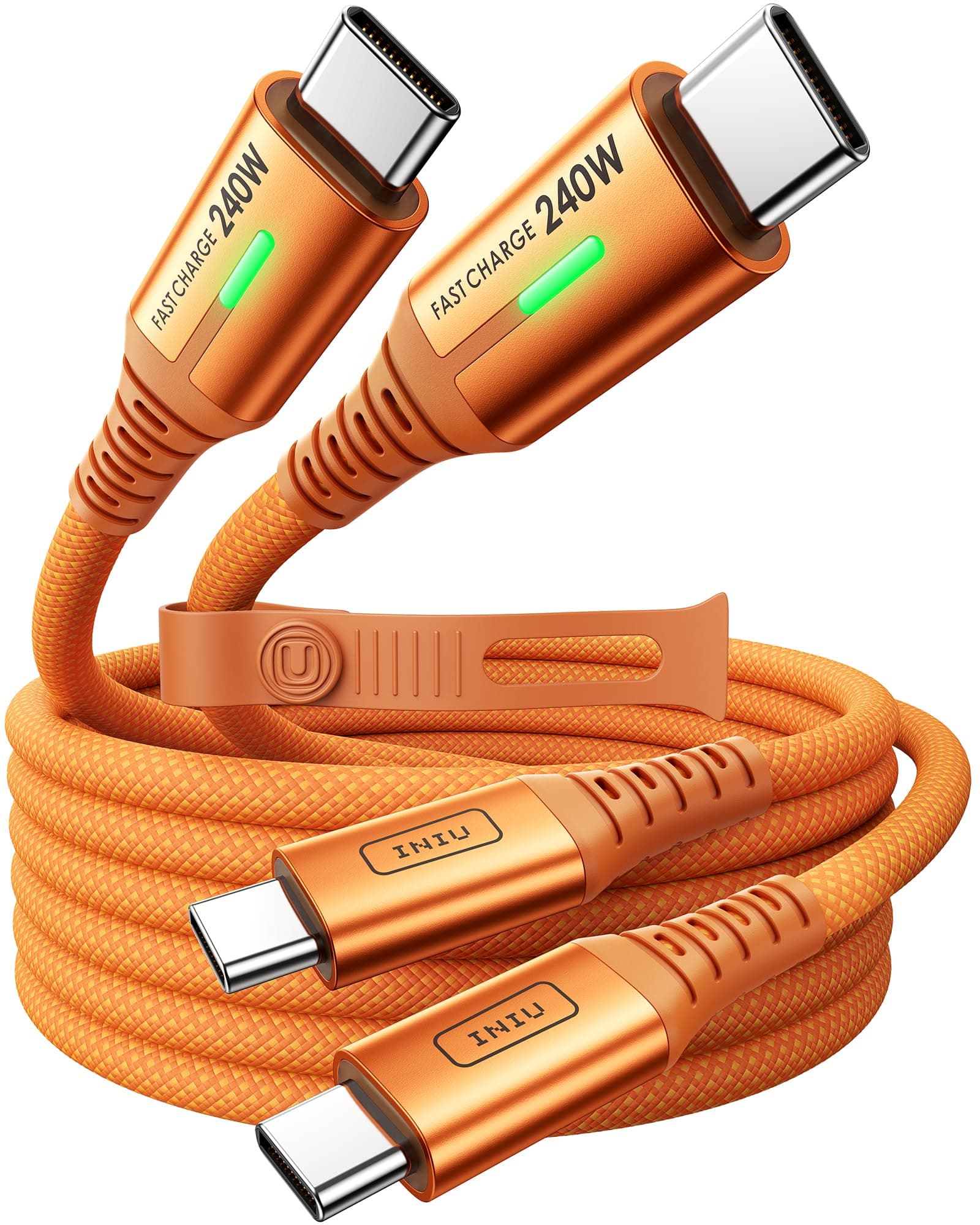 INIU 240W USB C Kabel, [2Pack, Orange, 2m] PD Schnellladekabel USB C auf USB C, Nylon Geflochten Ladekabel USBC Ladegerät für 17 16 Pro Max Samsung Galaxy S25 S24 Pixel 10 iPad MacBook Air etc.