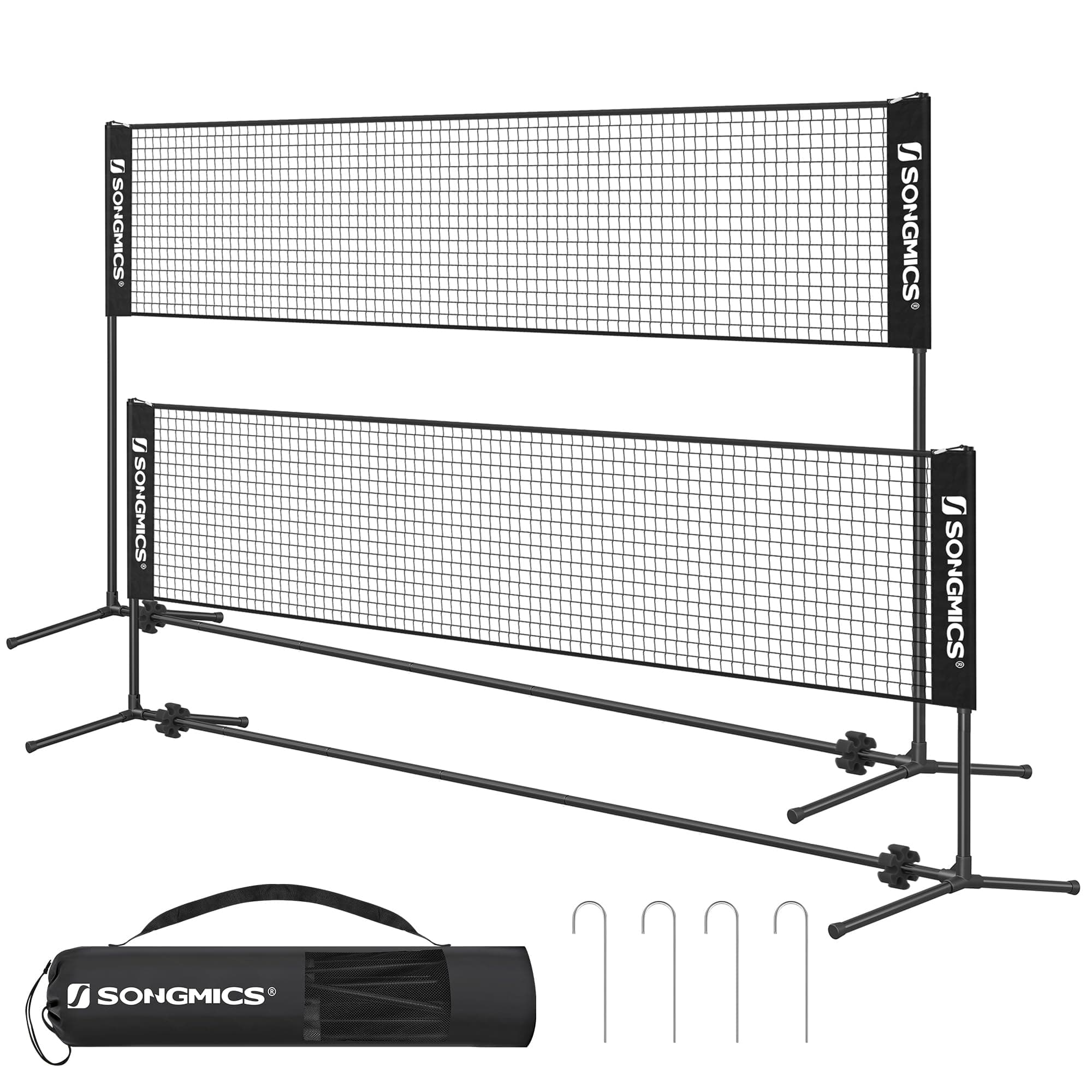 SONGMICS 300 cm/400 cm/500 cm Badmintonnetz, Volleyballnetz, höhenverstellbare Stangen, tragbares Set für Tennis, Beach-Volleyball, für Garten, Park, Outdoor
