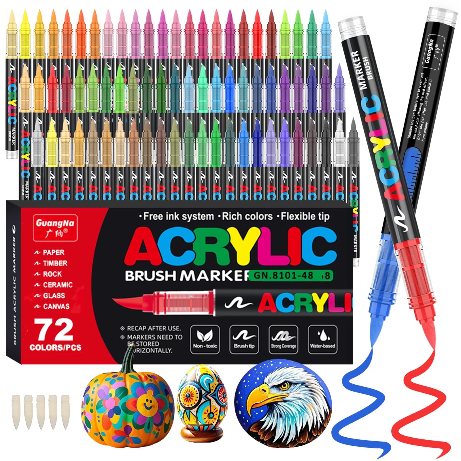 Funnasting 72 Color Rotuladores Acrilicos, Cabeza de Cepillo Suave Rotulador Acrilico, Marcadores Acrílicos para Colorear Vidrio, Pinturas Rupestres y Artículos de Artes y Oficios de Bricolaje