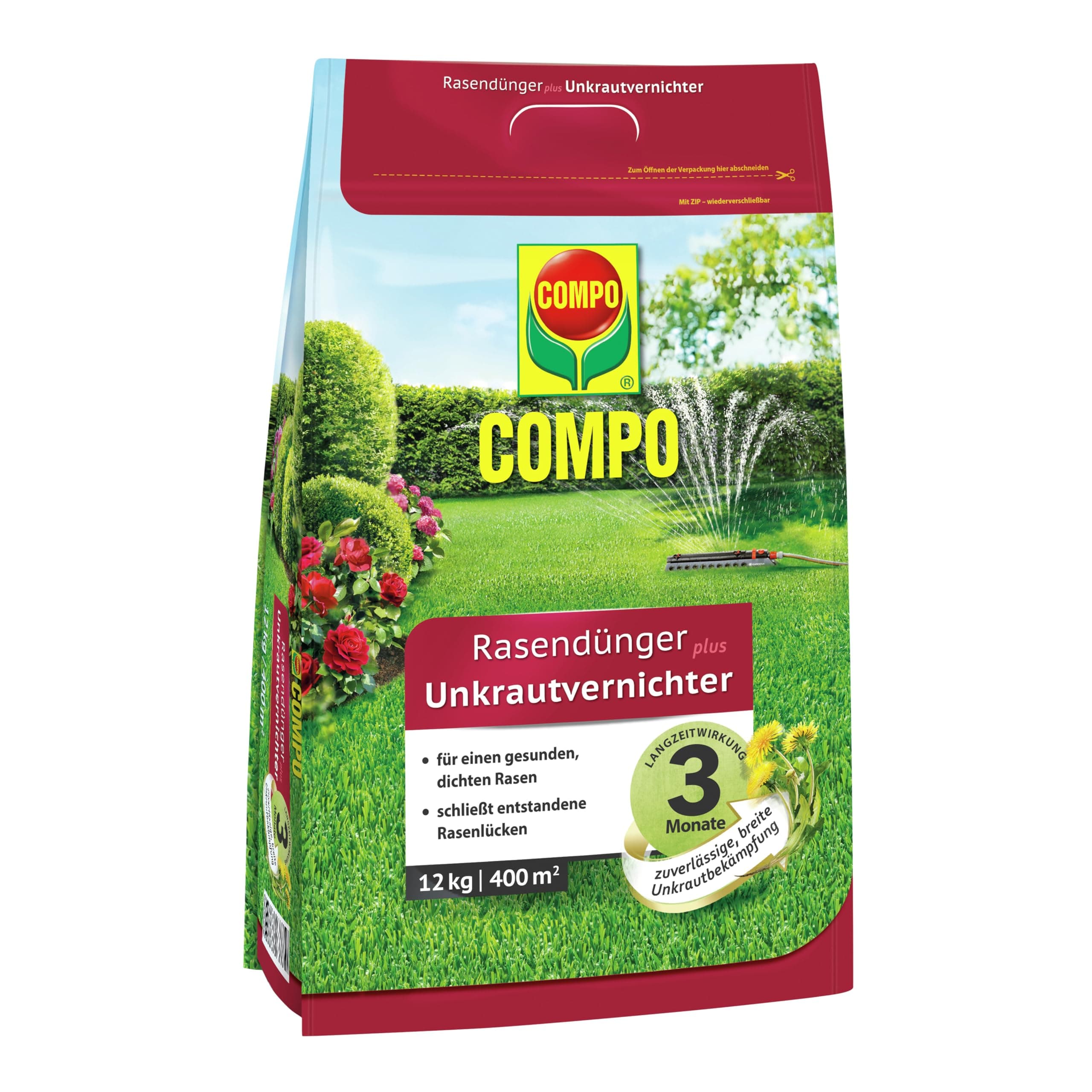 COMPO Rasendünger mit Unkrautvernichter - Rasendünger für das Frühjahr mit 3 Monate Langzeitwirkung 12 kg 12 kg