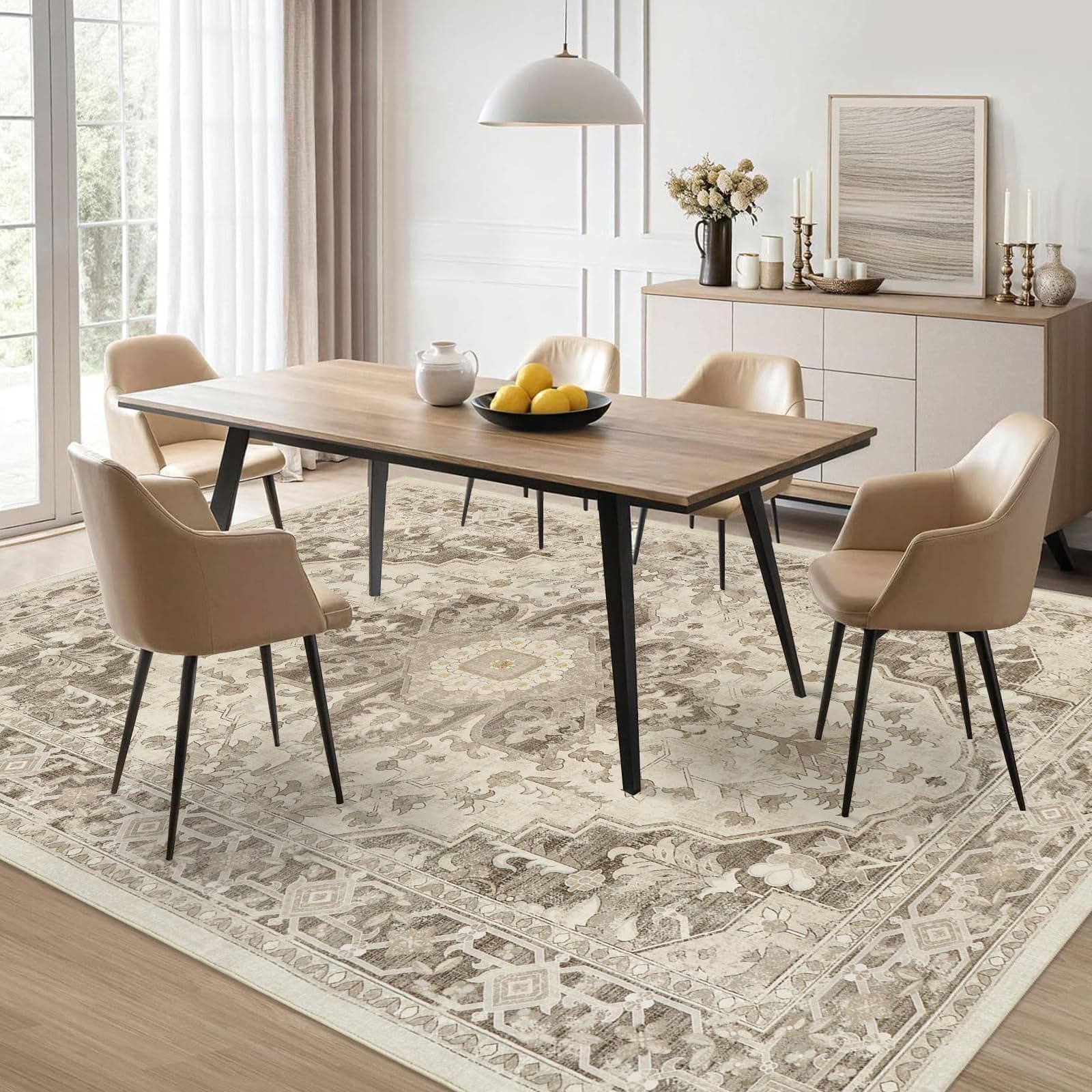 Homcomodar Alfombra Lavable Vintage 200x290cm - Alfombra Pelo Corto Antideslizante Grande para Habitación Comedor Dormitorio Marrón