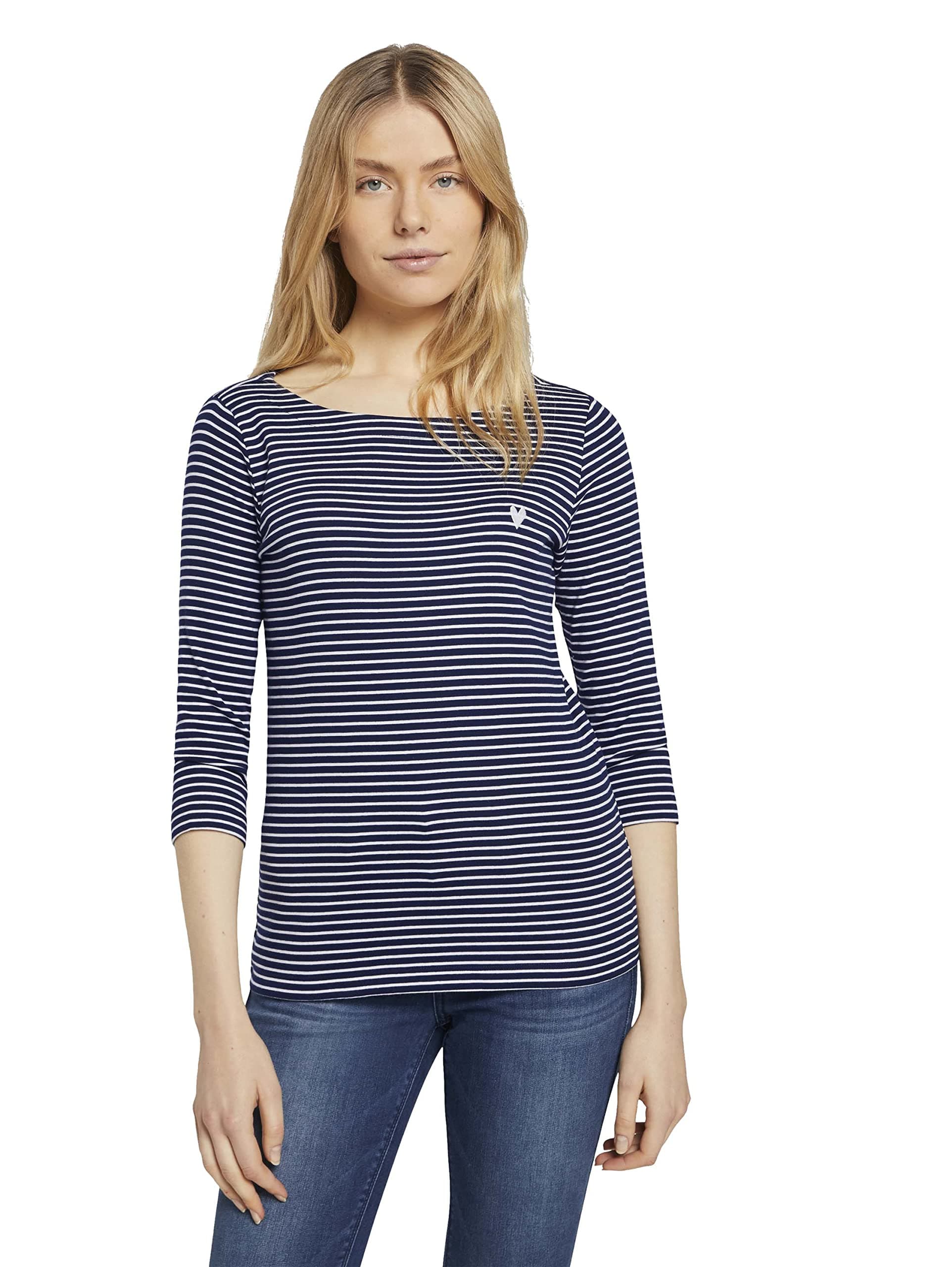 TOM TAILOR Damen Longsleeve mit Herz-Stickerei auf der Brust