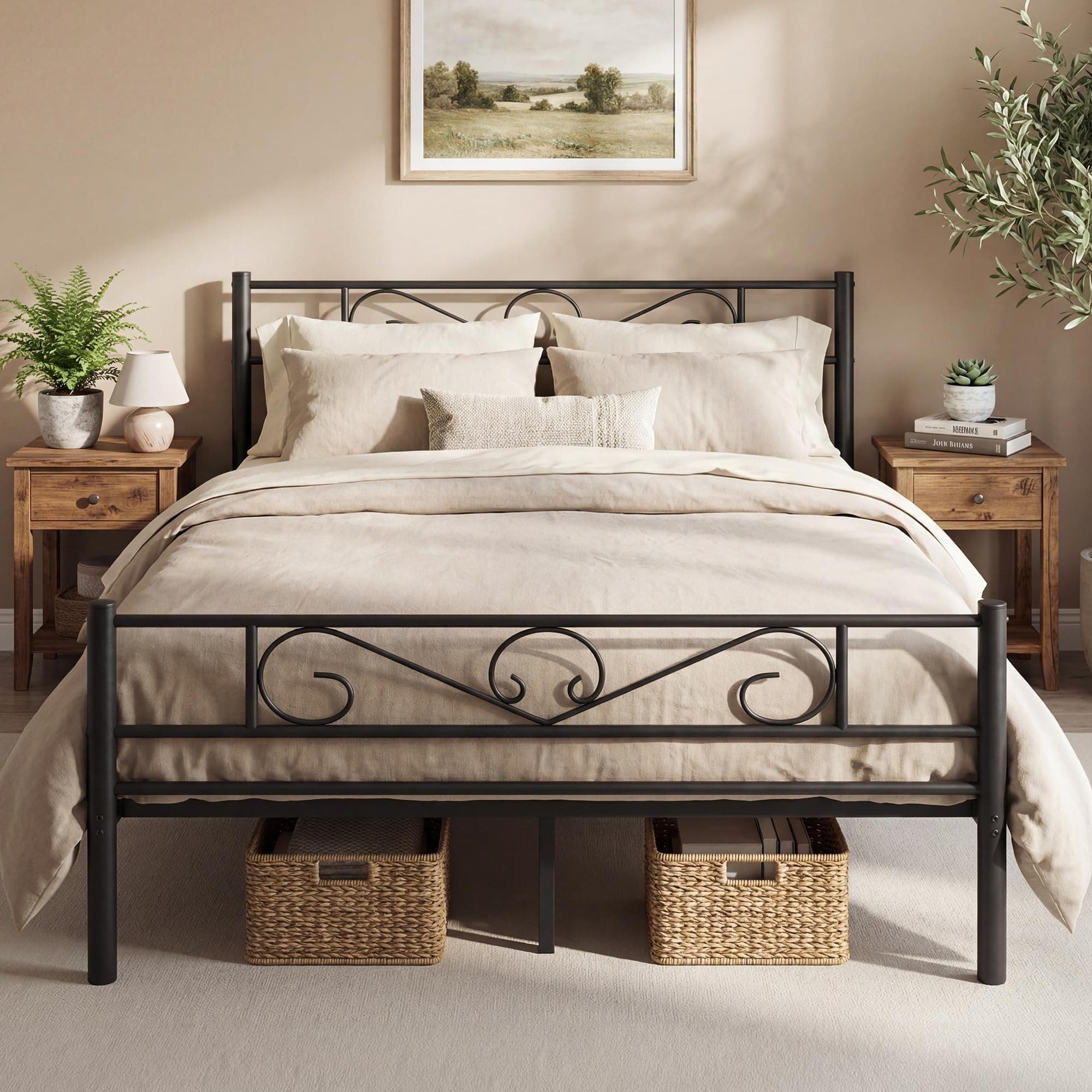 VASAGLE Doppelbettgestell, Bettrahmen, Bettgestell aus Metall, passend für 160 x 200 cm Matratze, Gästebett, einfache Montage, für kleine Räume, tintenschwarz RMB065B01