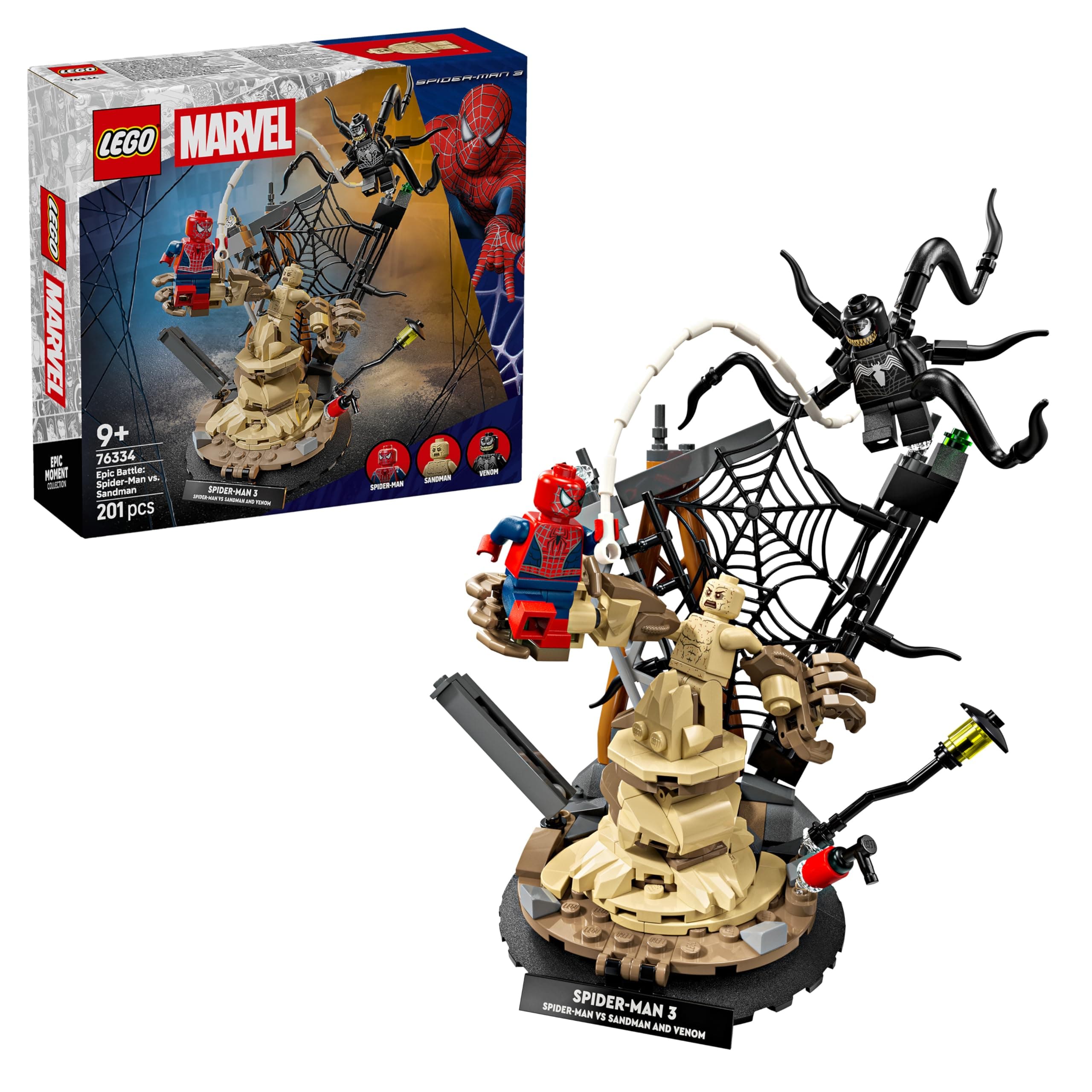 LEGO | Marvel Batalla Legendaria: Spider-Man vs. Sandman - Obra y Superhéroes de Juguete - 3 Minifiguras Inc. Venom - Regalo para Niños de 9+ Años y Fans de Las Películas - 76334