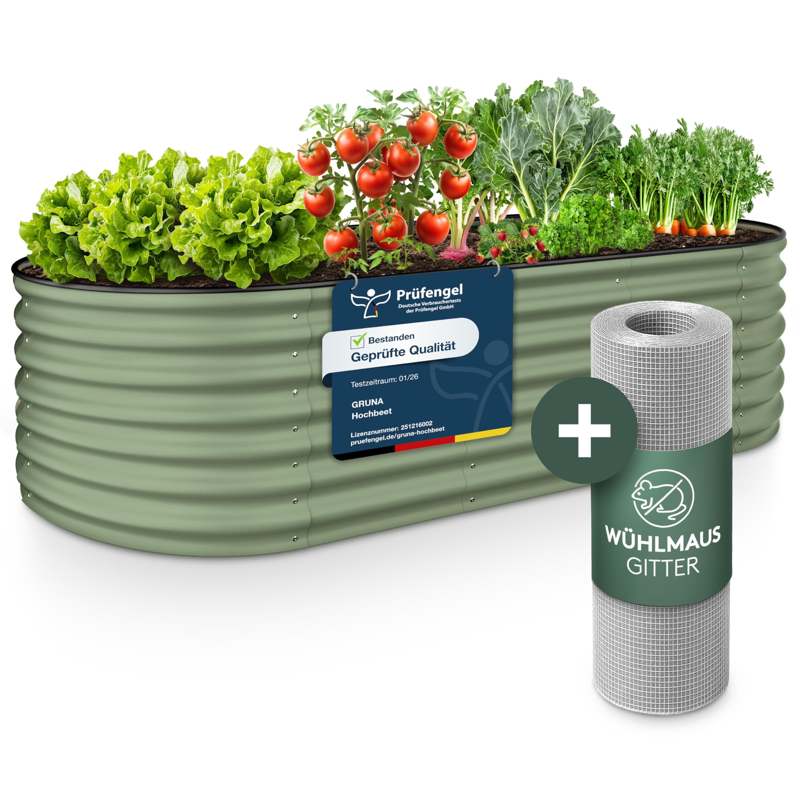 GRUNA - Letto rialzato in metallo 200x60x42 cm I Kit letto rialzato modulare 6 in 1 I 100% antiruggine I Stabile dimensionalmente grazie ai rinforzi