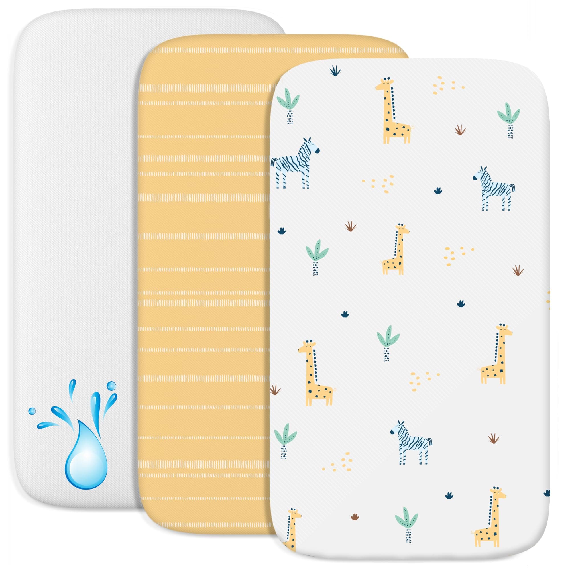 Lenzuola Next To Me 3-in-1 - Lenzuola Culla Cododo con Angoli (Set da 2) + 1 Coprimaterasso Impermeabile con Elastico - 55 x 90 cm - Per Culla Co-sleeping, Lettino - Bimbo e Bimba - Savana