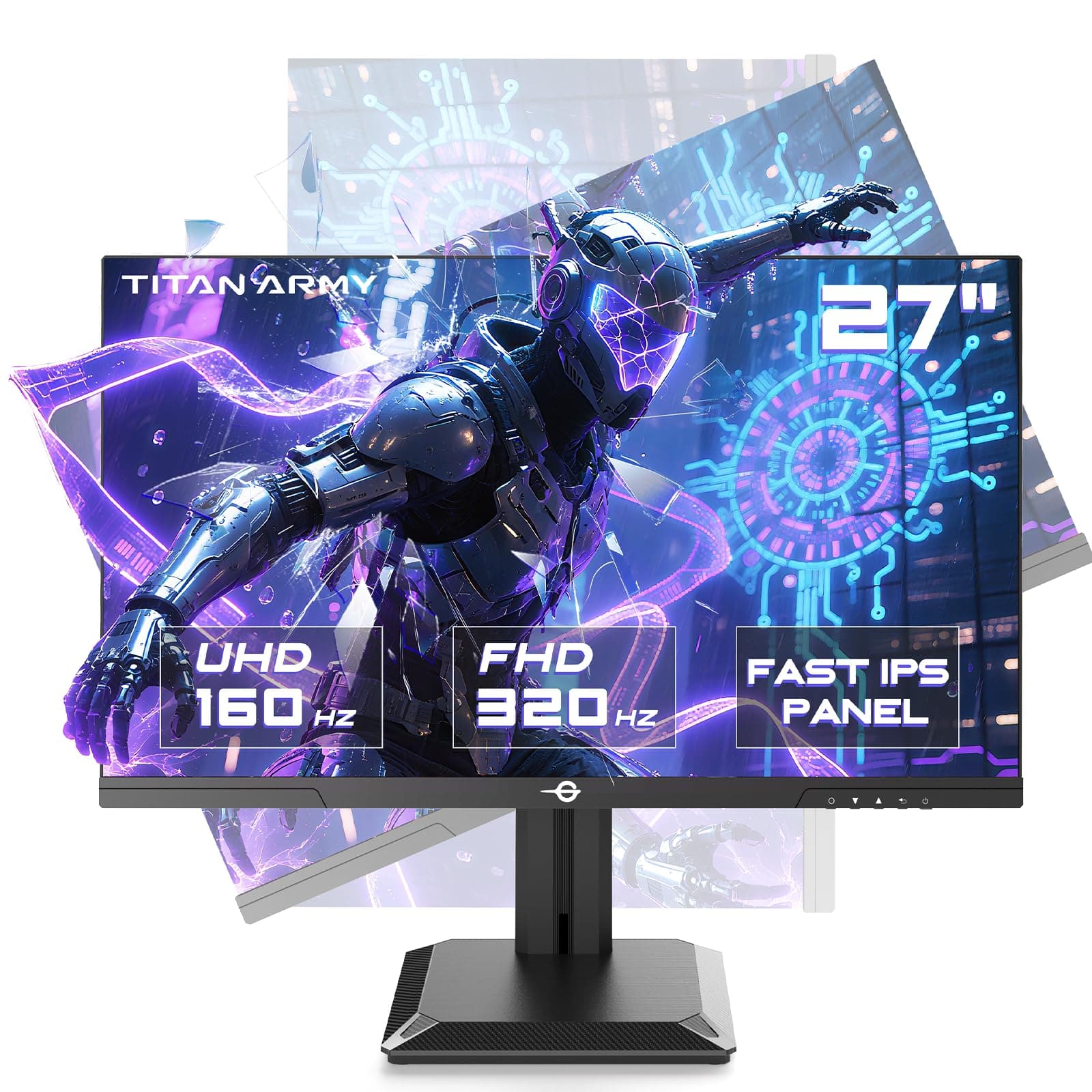 TITAN ARMY Monitor Gaming 27 Pollici, 4K@160Hz, FHD@320H Modalità Doppia, Fast IPS 1ms HDR400 Schermo PC, Adaptive-Sync, 135% sRGB, Supporto Girevole e Sollevabile, VESA, HDMI 2.1 | DP 1.4, P2712V