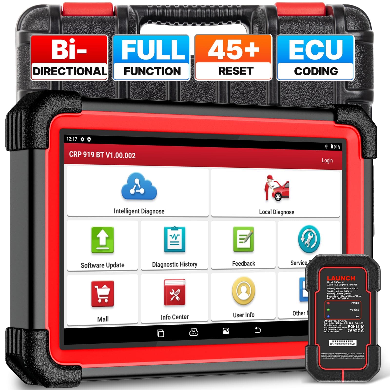 LAUNCH X431 CRP919E BT Elite Valise Diagnostic Auto Bidirectionnel obd2 Diagnostic français,Codage ECU,37+ Remise à zéro Diagnostic de Tous Les systèmes FCA AutoAuth, CANFD&DOIP,Guide V.A.G,IMMO