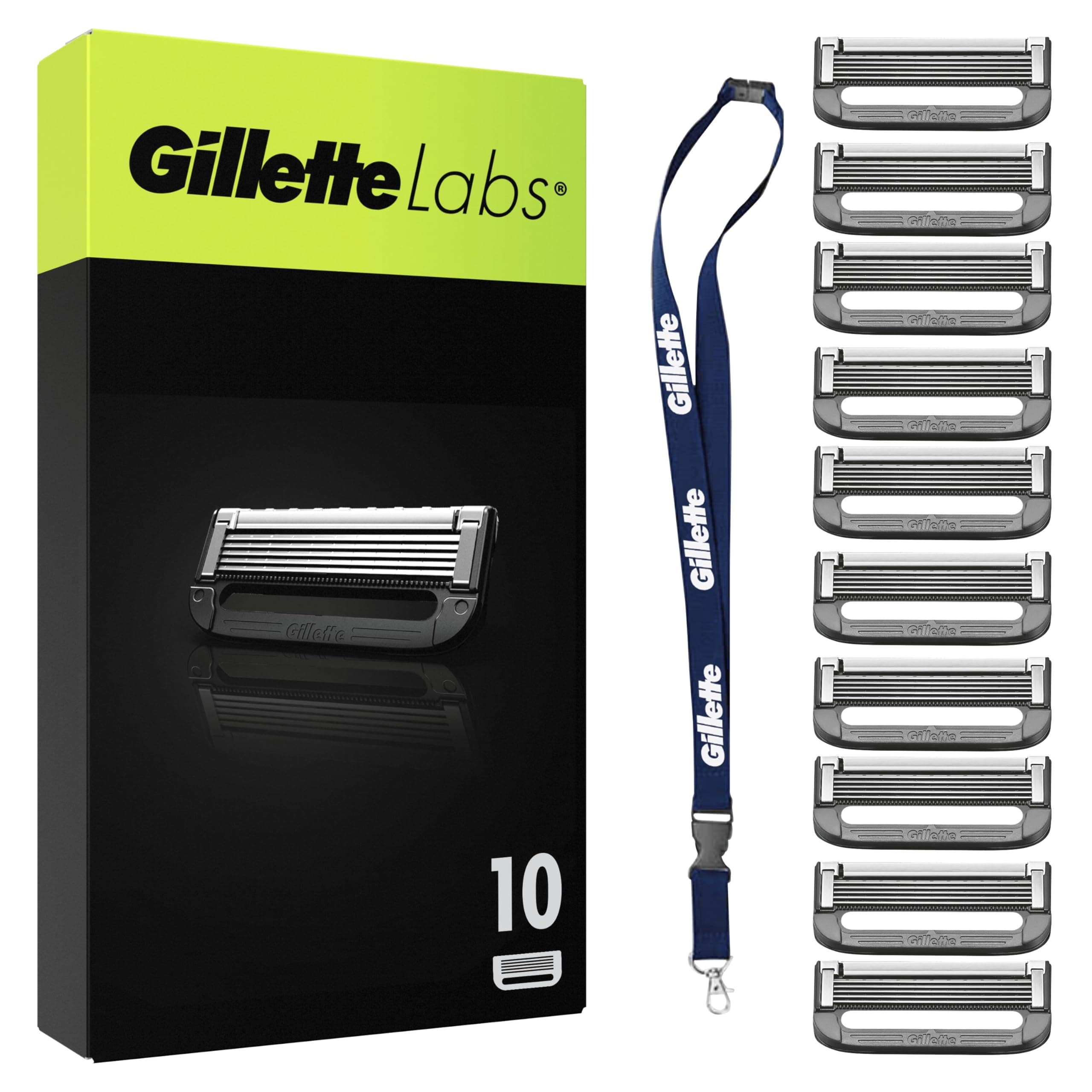 Gillette Labs lot de 10 Recharges de Rasoir pour Hommes, authentiques, A 5 Meilleures Lames de La Marque, Barre Exfoliante pour Un Rasage Doux Et Efficace, Compatibles avec Les Manches GilletteLabs