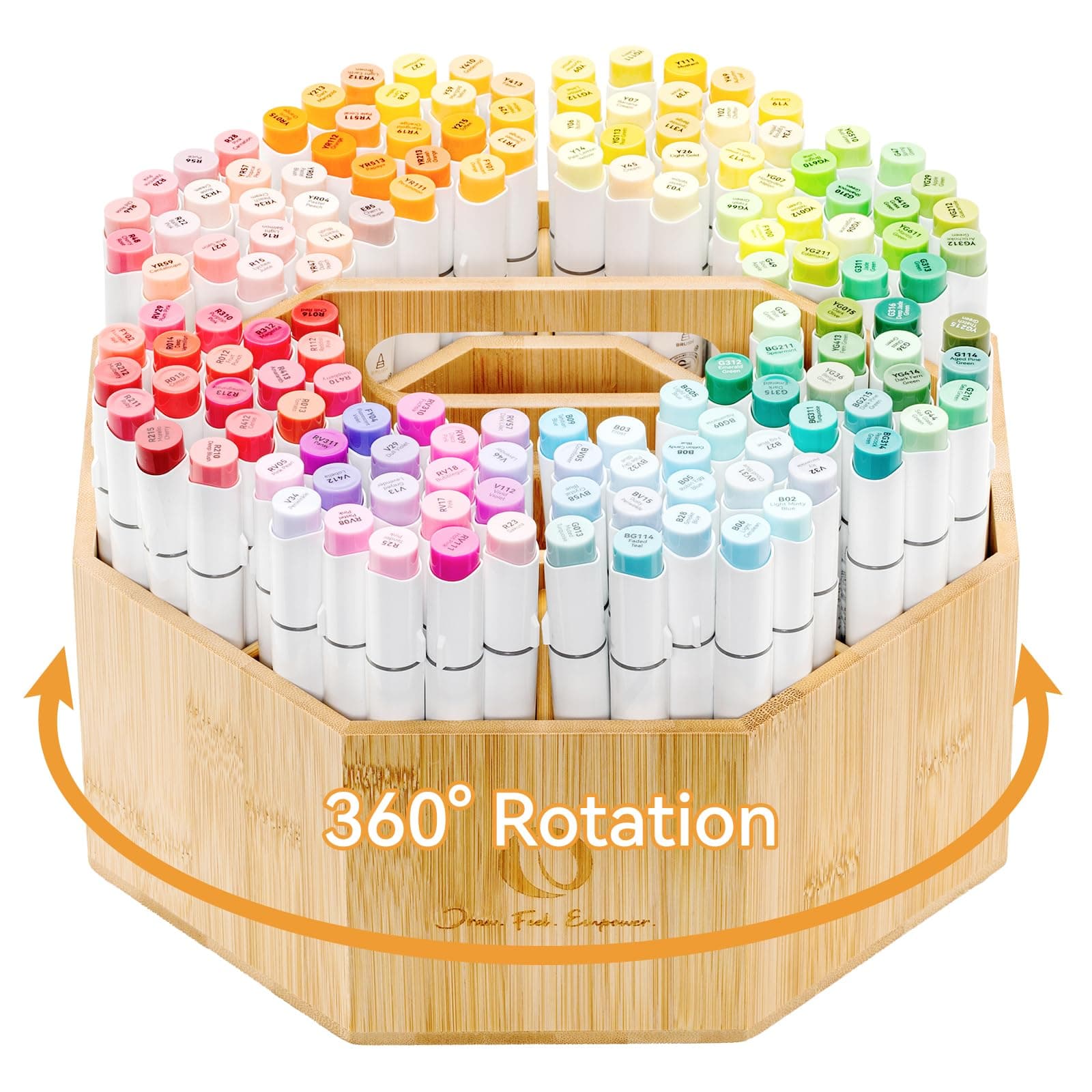 Ohuhu Marker Organisator, 360° Drehbar Bambus Desktop-Speicher bietet Platz 164 Honolulu & Oahu Marker, Stifte Bleistifte Marker Lagerung Schreibwaren mit 8 Fächern für Zuhause Klassenzimmer Büro