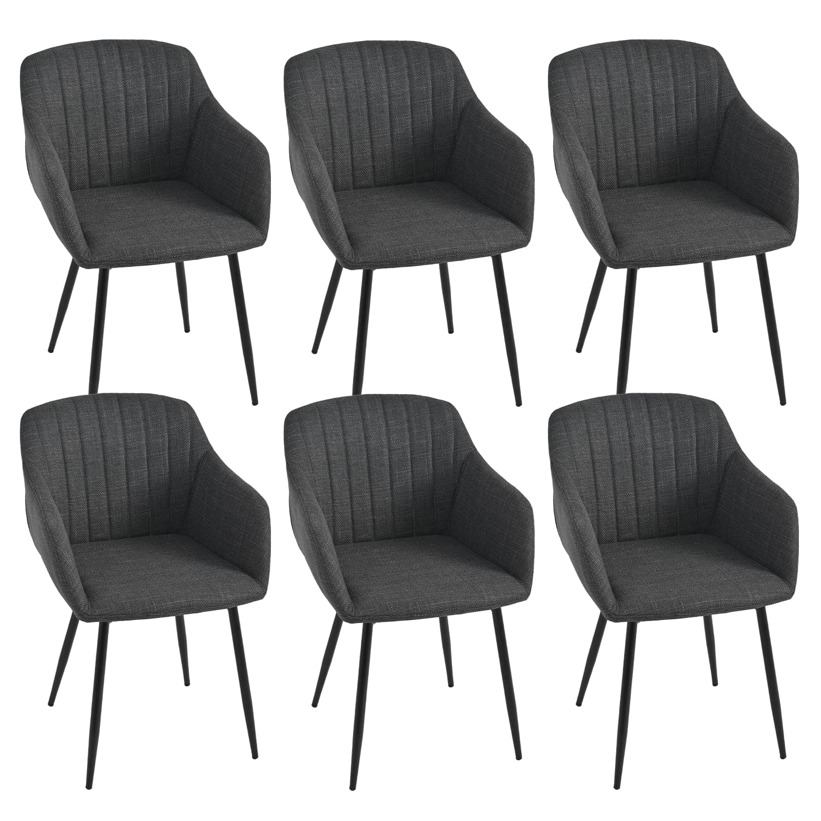 Goeurvant Sedie da pranzo con bracciolo, set di 6 sedie imbottite, da cucina, da pranzo, da soggiorno, con braccioli in poliestere, con seduta imbottita, gambe in metallo, colore nero e grigio