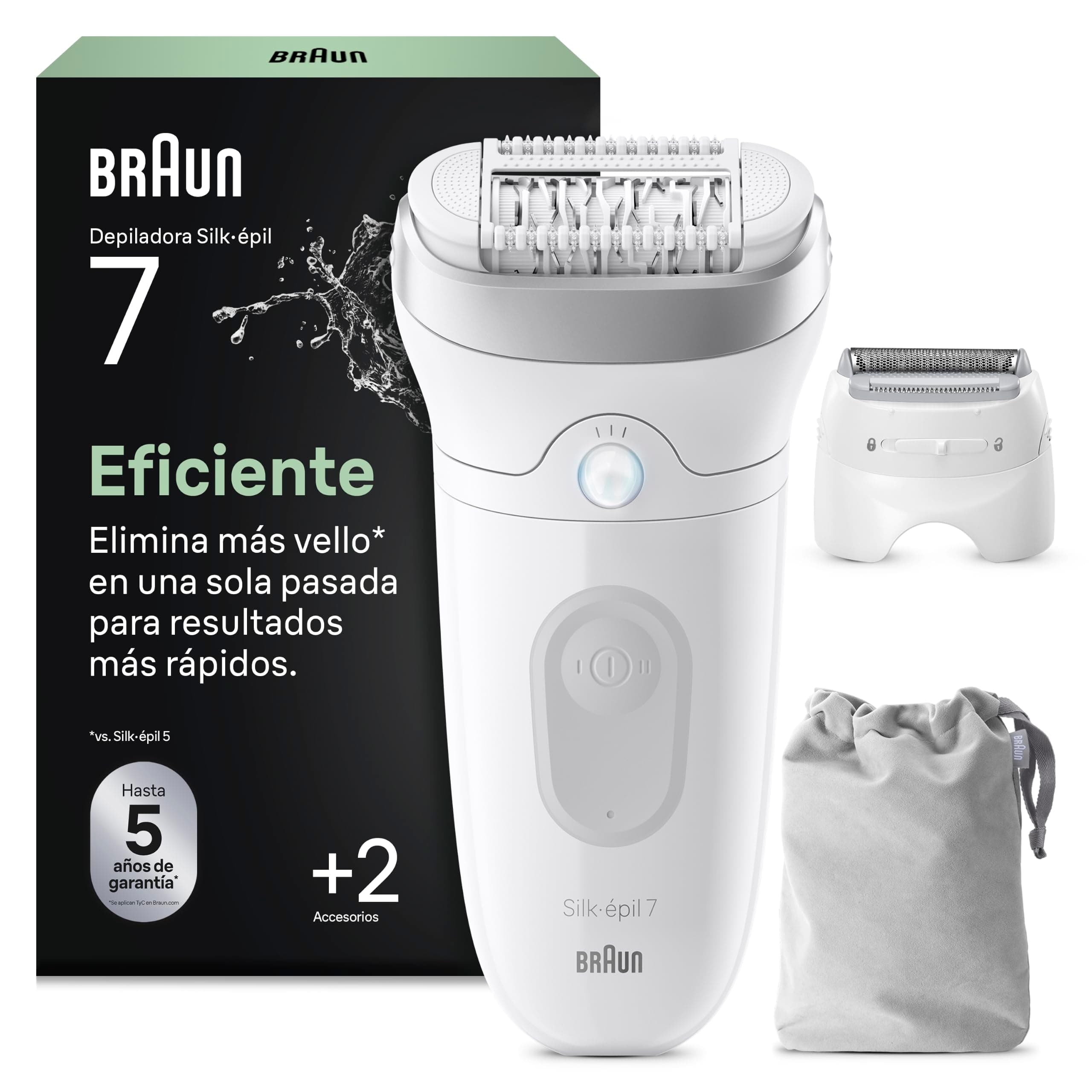 Braun Depiladora Eléctrica Mujer Silk·épil 7 Depiladora Corporal con Cabezal Ancho para Una Fácil Eliminación del Vello, Peine Recortador, Funda, Uso en Seco Y Mojado, Depilación Suave Duradera, 7-030