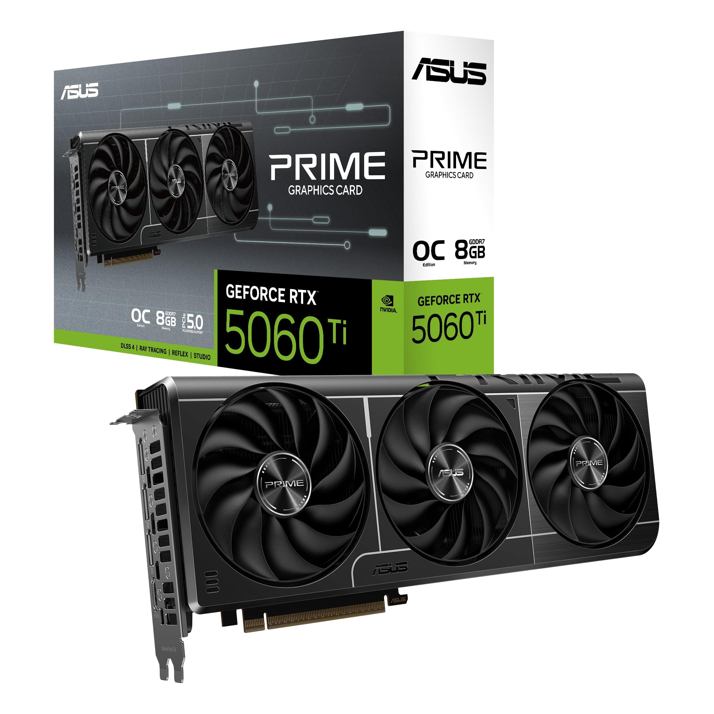 ASUS Prime GeForce RTX 5060 Ti 8GB GDDR7 OC Edition The SFF-Ready (PCIe 5.0, 8GB GDDR7, HDMI/DP 2.1, 2.5-Slot, Axial-Tech Fans, Dual BIOS)