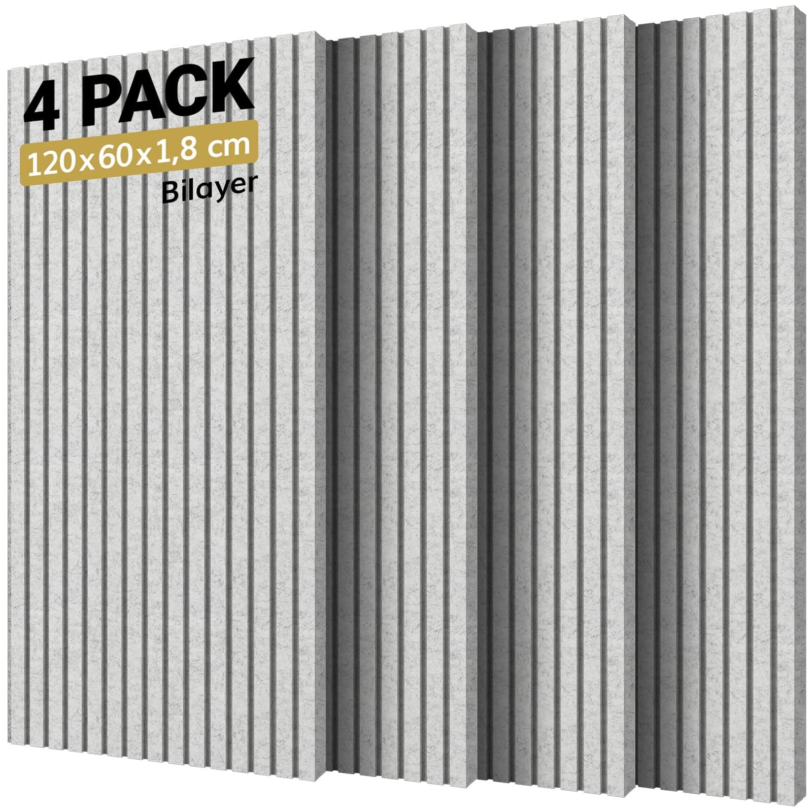 TONOR Pack 4 Paneles Espuma Aislante Acústicos, 120x60x1.8cm Valido para Grandes Azulejos Insonorizacion, Reducción de Ruido, Sonido, Hogar, Podcast, Estudios Grabación, Oficinas, Decoración, Gris