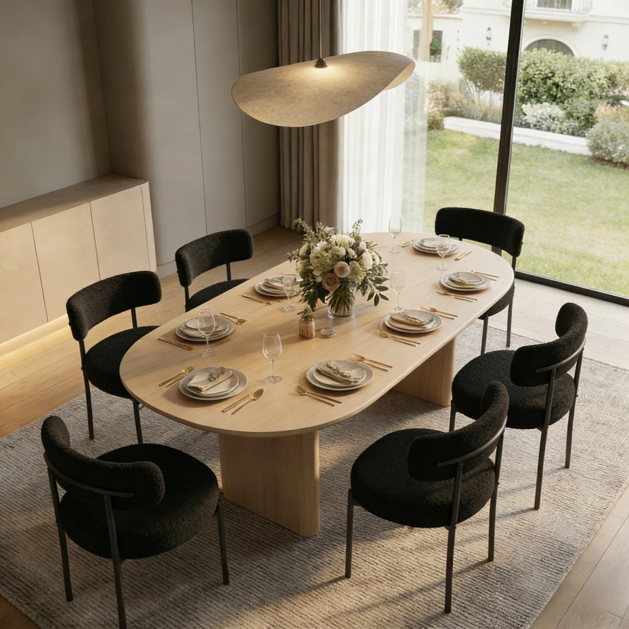 YU YUSING Lot de 6 Chaises de Salle à Manger Bouclettes Rembourrées en Tissu Teddy Ultra-épais, Chaises de Cuisine Salon Confortable Scandinaves, Design Rétro, Pieds en Métal, Restaurant, Noir