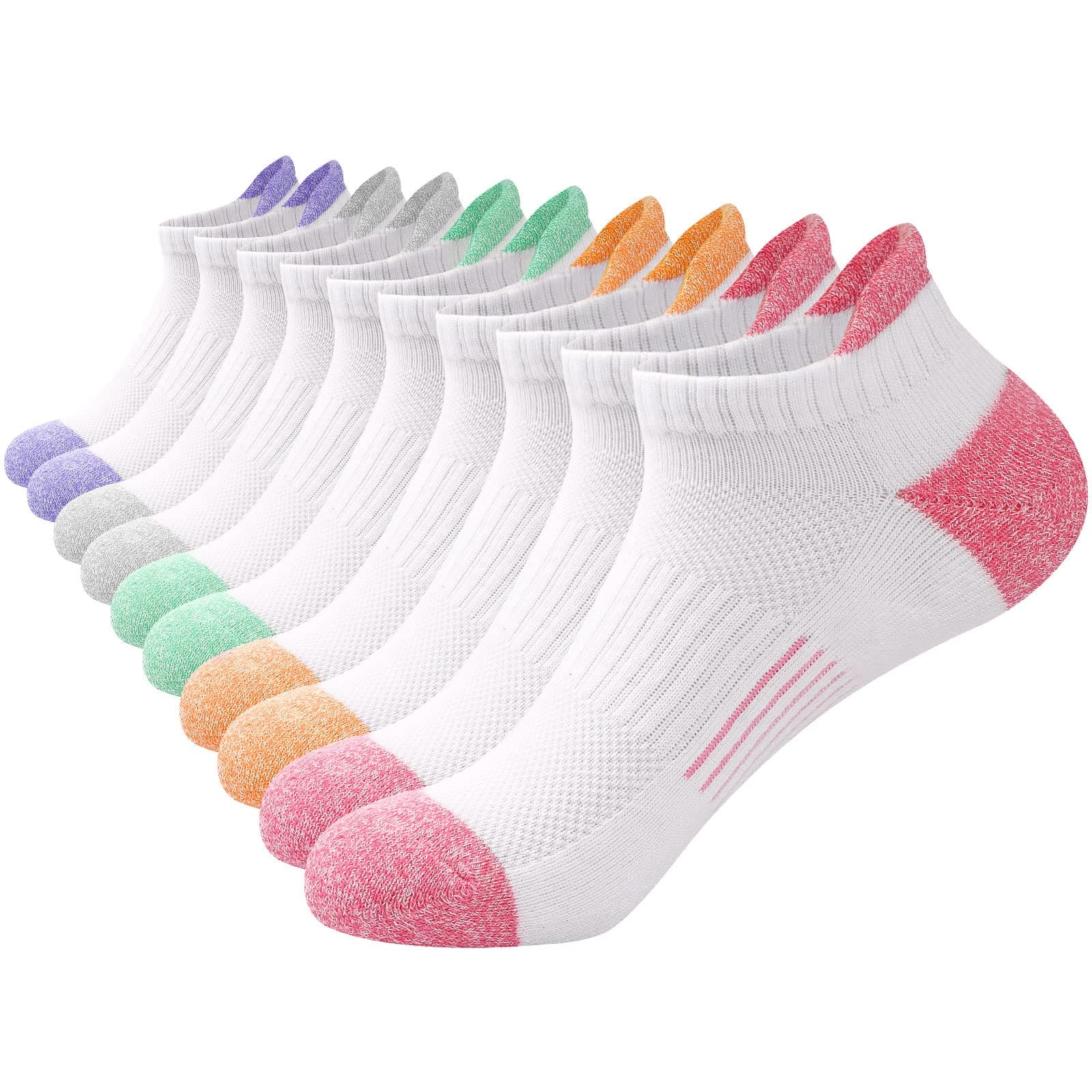 5 Paires Chaussettes Femme de Sport, Chaussettes Basses pour Femmes et Filles Socquettes Courtes Respirantes en Coton pour Randonnée Marche Running
