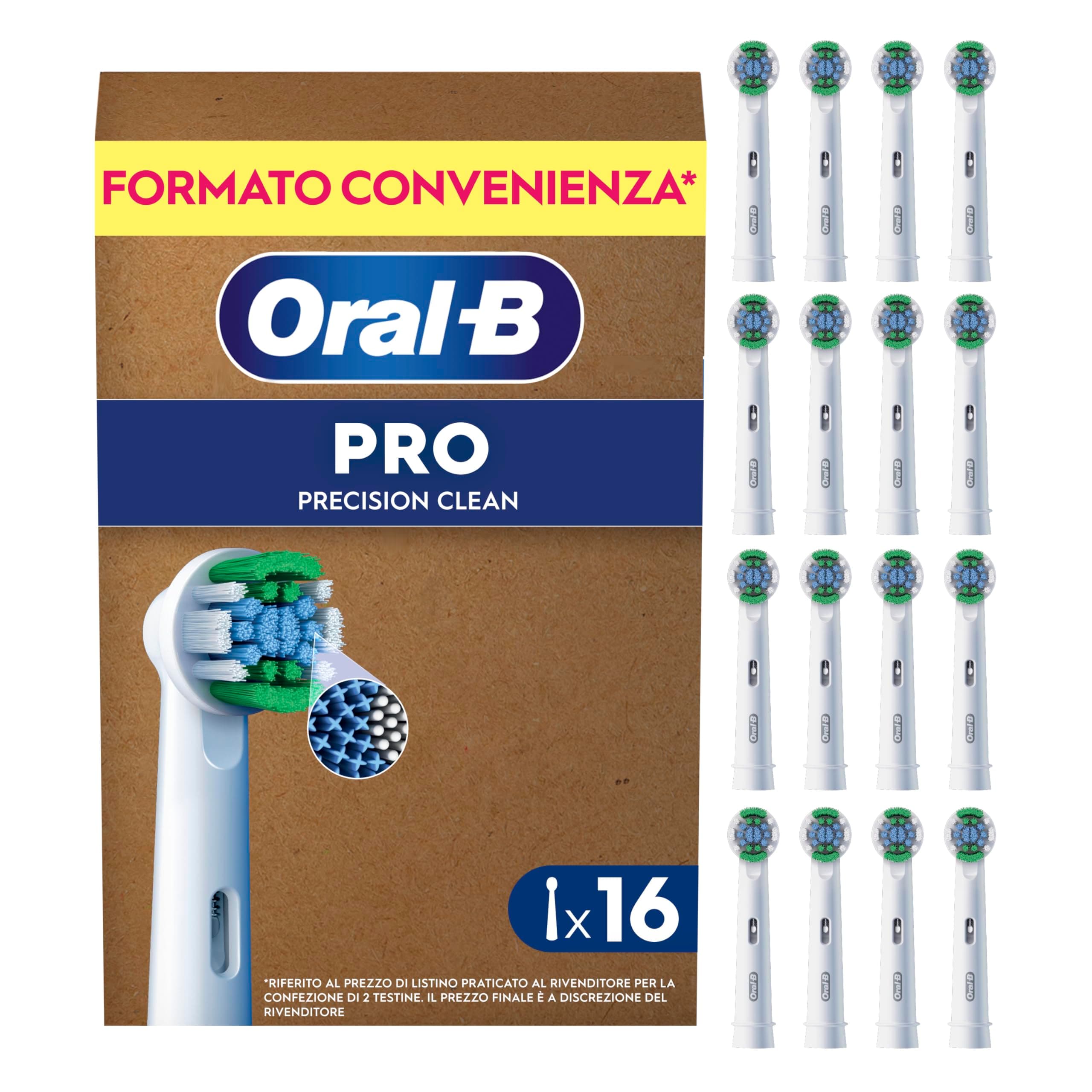Oral-B Testine di Ricambio Pro Precision Clean, Bianche, 16 Ricambi - 16 Testine di Ricambio per Spazzolino Elettrico, Autentiche, Confezione Adatta alla Buca delle Lettere