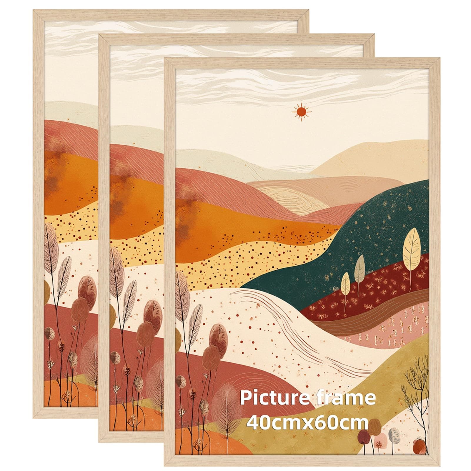 Hoikwo Lot de 3 Cadre 40x60 cm Bois, Naturel, Cadre 60x40 cm en Aluminium, Pour, Poster, Photos, Puzzles, Suspension Horizontale ou Verticale