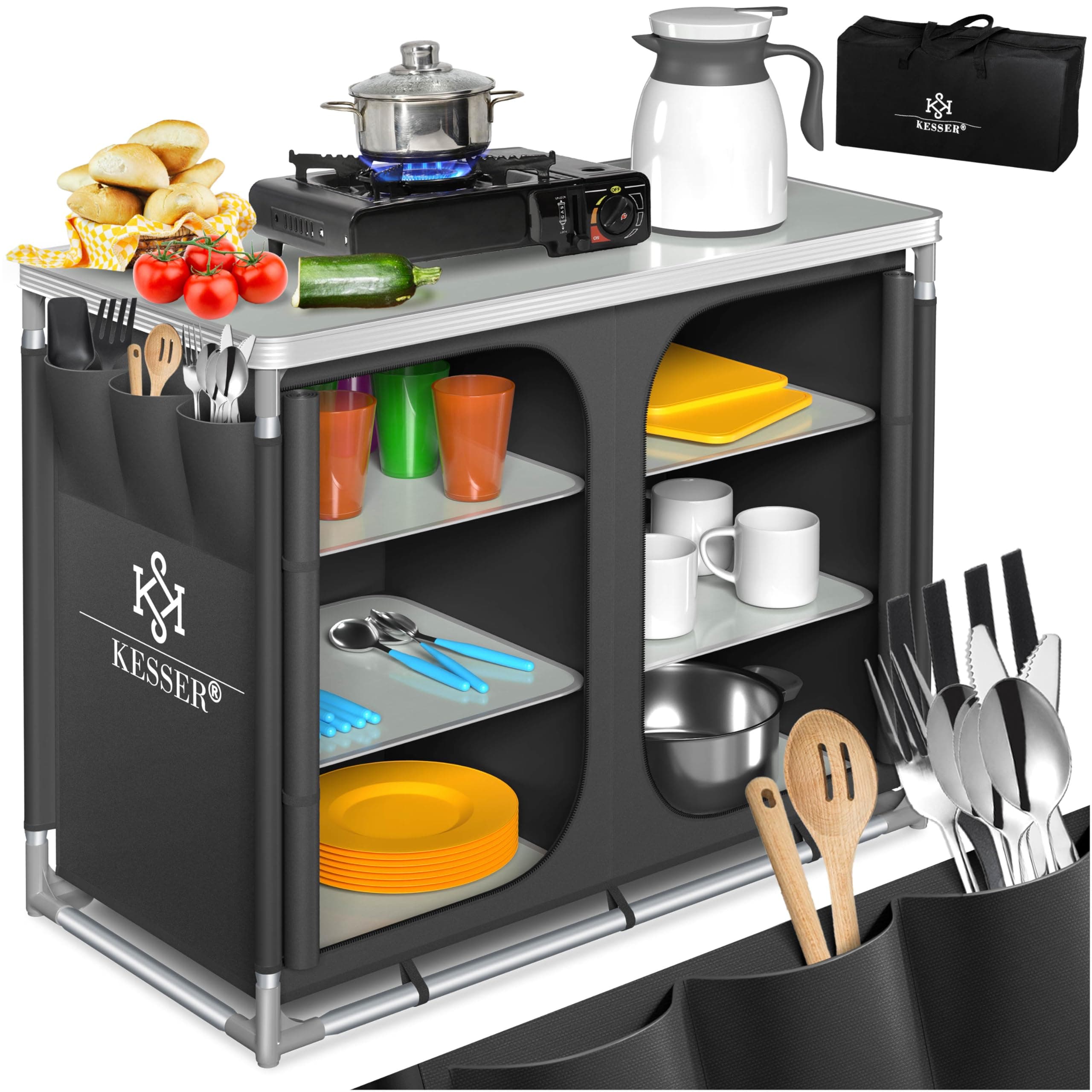 KESSER® Campingküche | Ink. Tragetasche | Campingschrank | mit Aluminiumgestell | Reiseküche | Küchenbox | Zeltschrank | Outdoor Camping Küche | Modelle wählbar