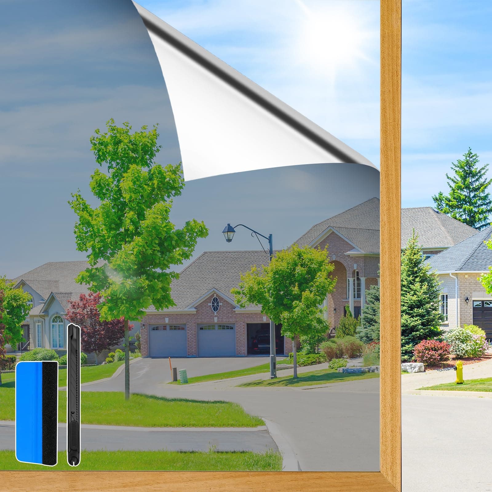 Aurathon Vinilos para Cristales Vinilo Espejo para Ventanas 75x200cm,Vinilo Adhesivo Cristal con Kit de Instalación Anti UV Anti Calor Unidireccional para Hogar Oficina