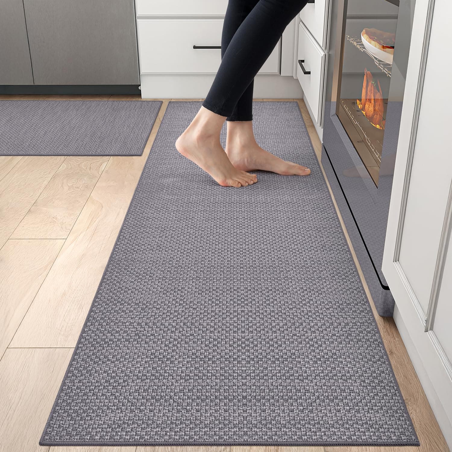 DEXI Alfombra Cocina Lavable Antideslizante, Juego de 2 Alfombrillas Absorbentes de Aceite y Agua, Alfombras Pasillo para Salón, Lavadero, 60x90cm + 60x210cm, Gris