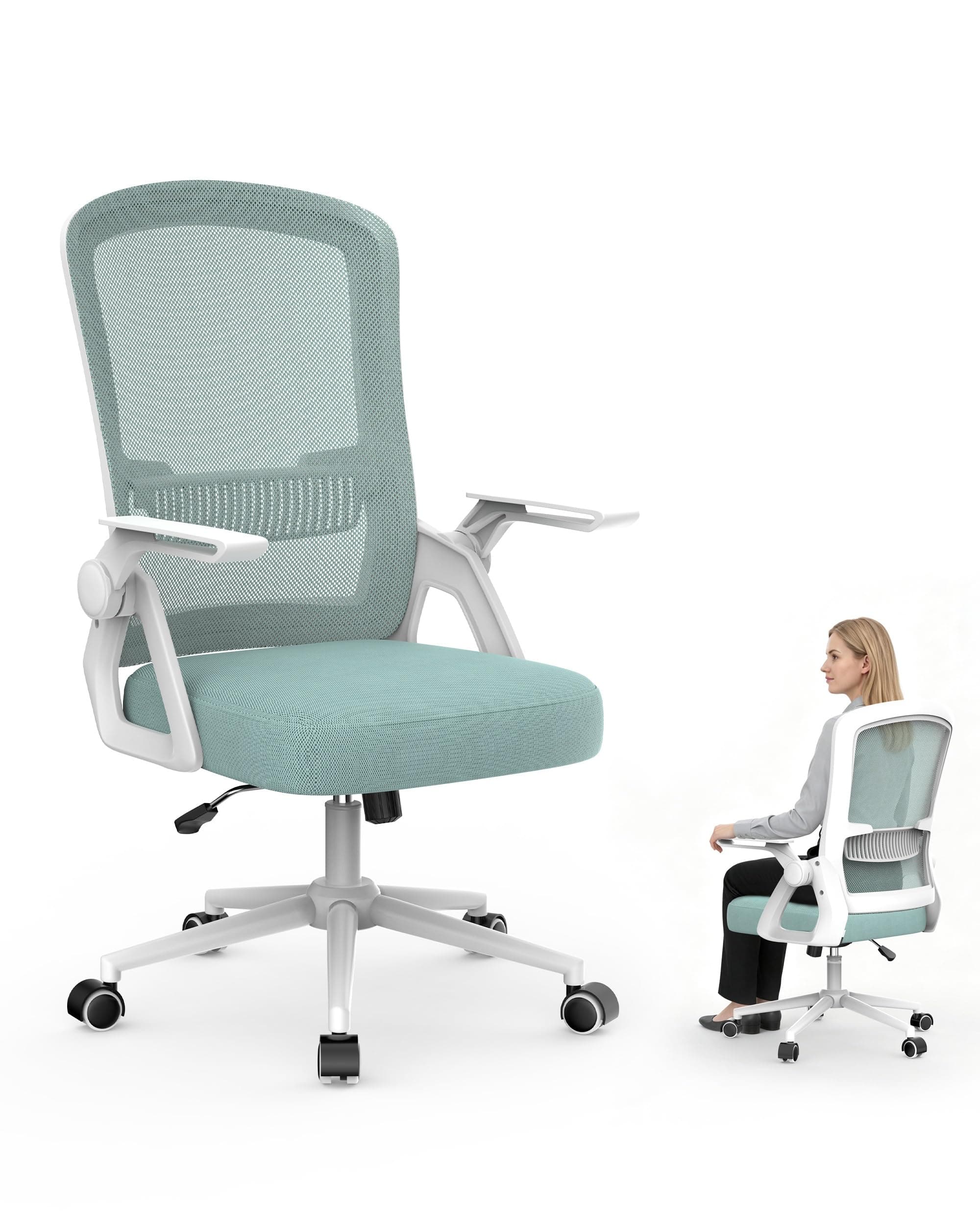 rattantree Chaise de Bureau Ergonomique pour la Maison et Le Bureau, Vert | Accoudoirs Pliables à 90°, Soutien Lombaire, Dossier Inclinable, Hauteur Réglable