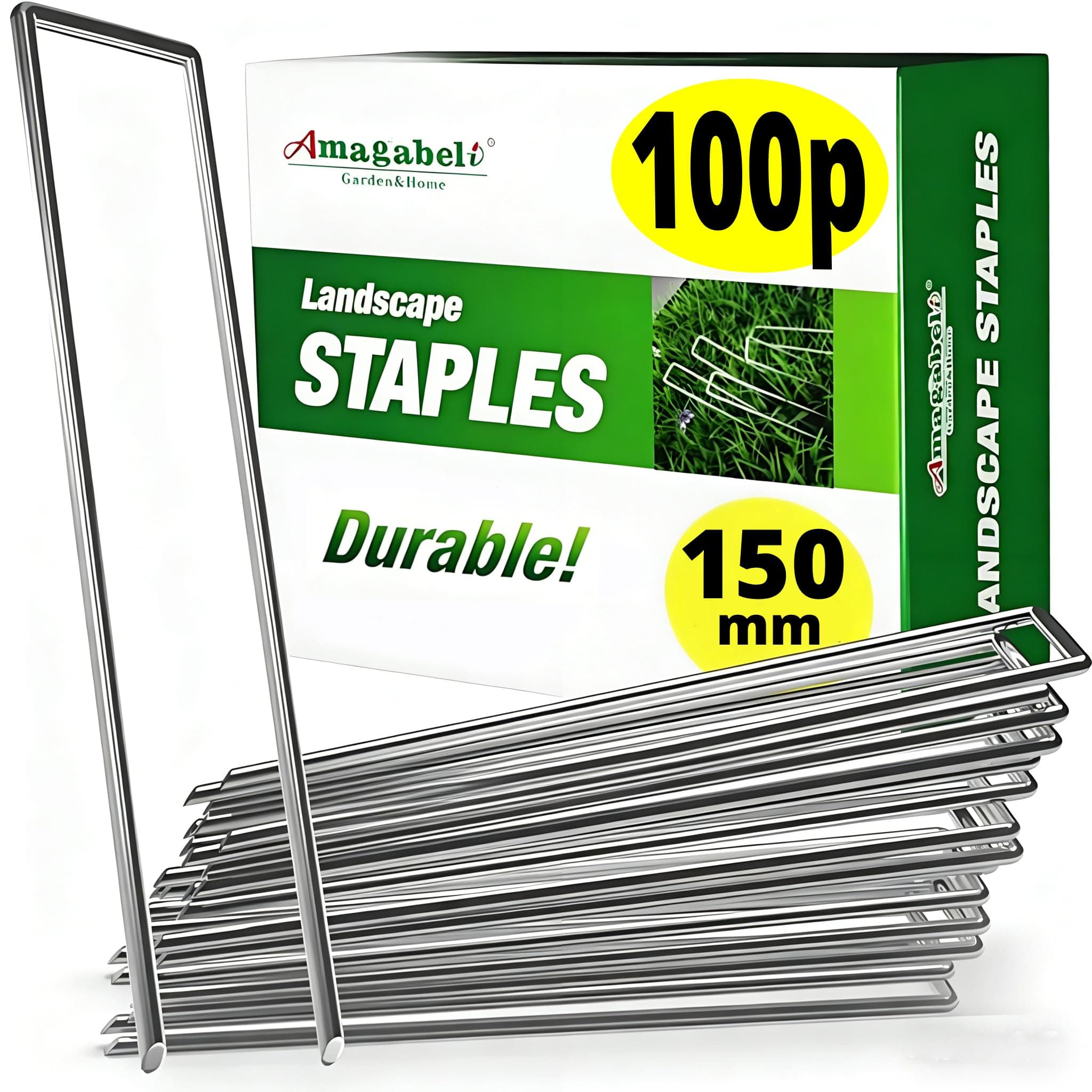 Amagabeli Garden Home 100 Grapas de Sujeción Galvanizadas para Jardín Ø 3mm - 150 MM - Forma de U para el Jardín Elaboradas de Acero Carbonizado y Fijación de la Tela Anti Malezas