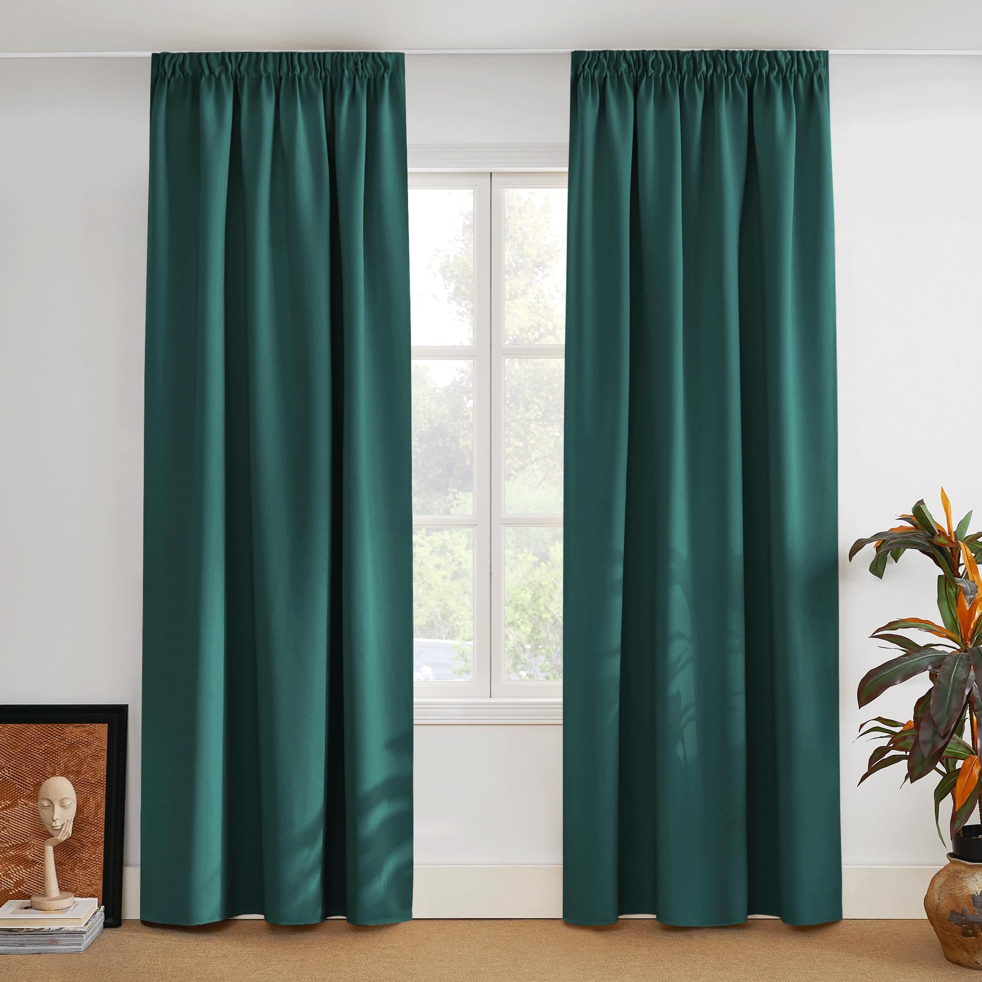 PONY DANCE Verdunkelungsvorhang mit Kräuselband für Schiene 2er Set H 260 x B 140 cm Blickdichte Gardinen Dunkelgrün Wohnzimmer Weihnachts Vorhänge Wärmeisolierend Thermogardine